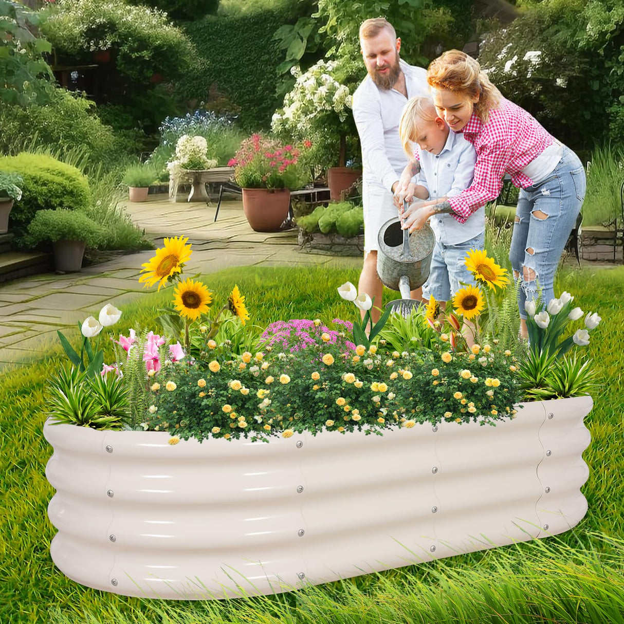 1MORE Galvanized Raised Garden Bed- Planter Garden Boxes Outdoor, Raised Beds for Gardening, 4x2x1ft Metal Garden Bed Kit for Vegetables Flower, Planter Raised Beds with Tools.White-2pack 1MORE