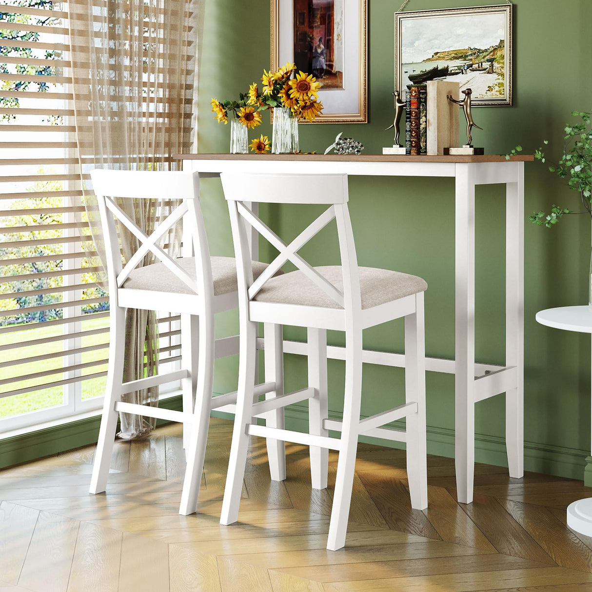 LUMISOL Bar Table and Chair Set, Small Counter Height Table Set for 2, 3 Piece Bar Table Set for Dining Room Small Place, Breakfast Nook Table Set, Space Saving for Living Room, Beige LUMISOL