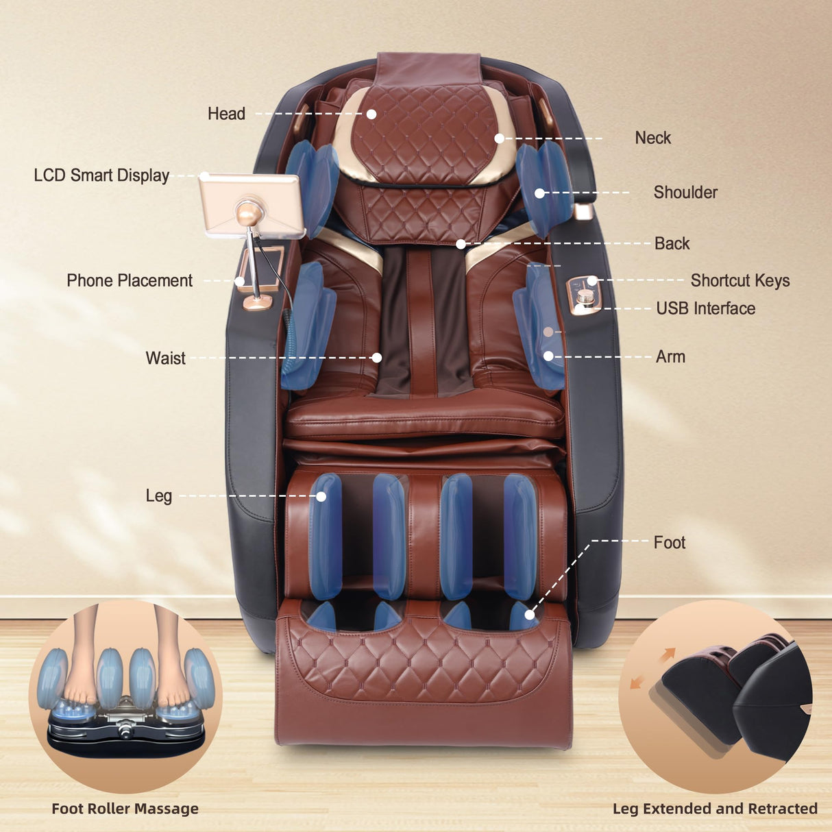 LIULINREST 2025 4D Massage Chair Full Body, Zero Gravity Massage Chair with SL-Track & Heating, Massage Shiatsu Recliner Chair with Smart Voice Control, Touchable Screen, Airbags, Foot Rollers (Brown) LIULINREST