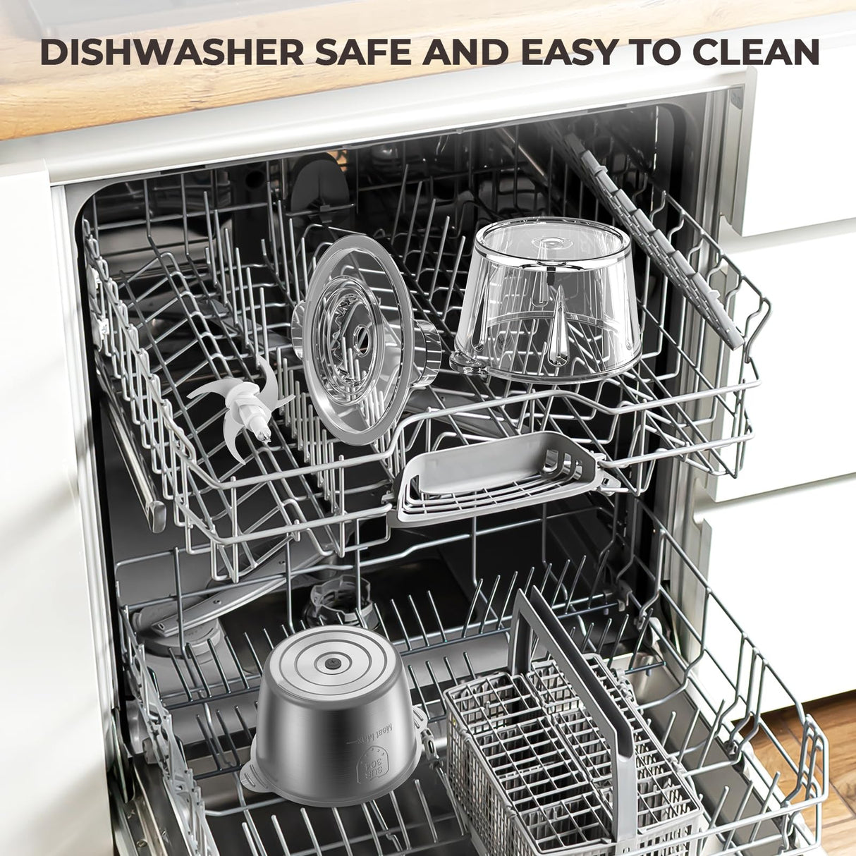 Syvio Food Processors with 2 Bowls, Meat Grinder 4 Bi-Level Blades, Mini Electric Food Chopper 450W, for Baby Food, Meat, Onion, Vegetables, 2 Speed, 8 Cup and 8 Cup syvio