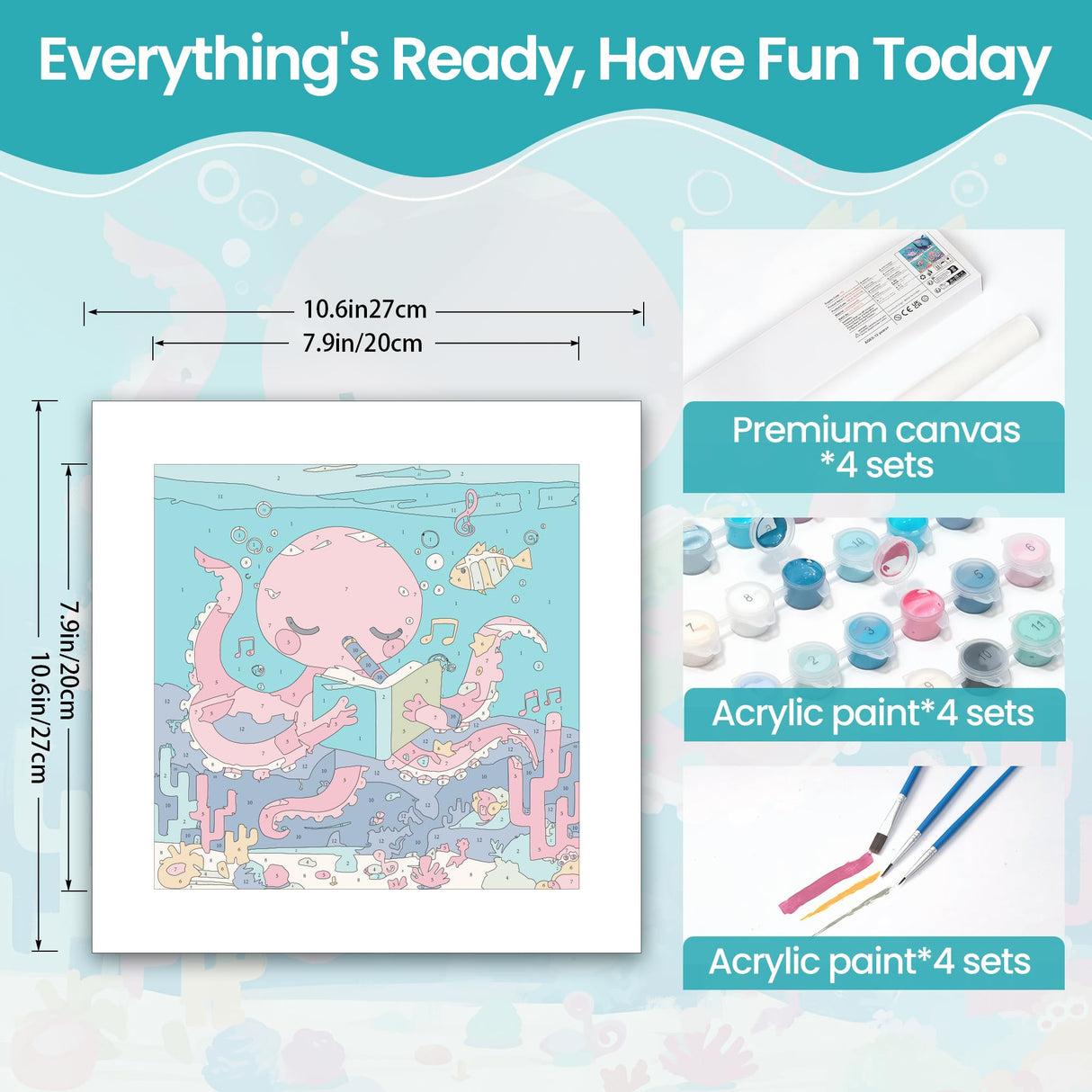 lamplig 4 Pack Paint by Numbers Kit for Kids Ages 8-12, Easy Paint by Number Kit Canvas for Kids, Sea Ocean Painting by Numbers for Adult Beginners, Small Paint by Numbers for Boys Girls Birthday Gift lamplig