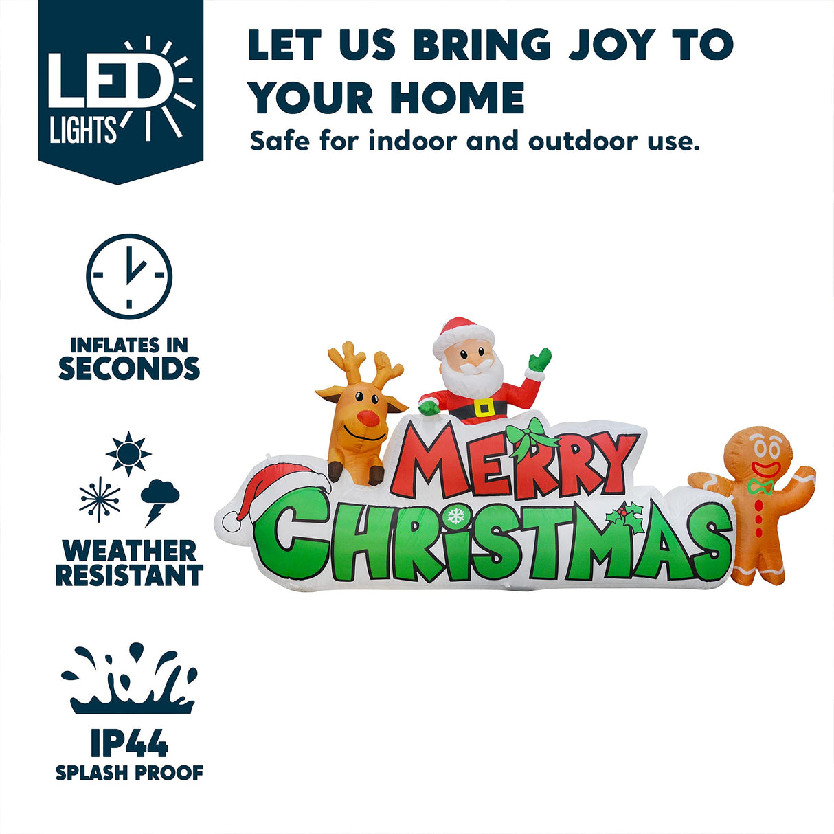 Joiedomi 9.5 FT Christmas Inflatable Merry Christmas Sign with Santa, Reindeer & Gingerman, LED Lit for Outdoor Yard Garden Lawn Winter Decor Joiedomi