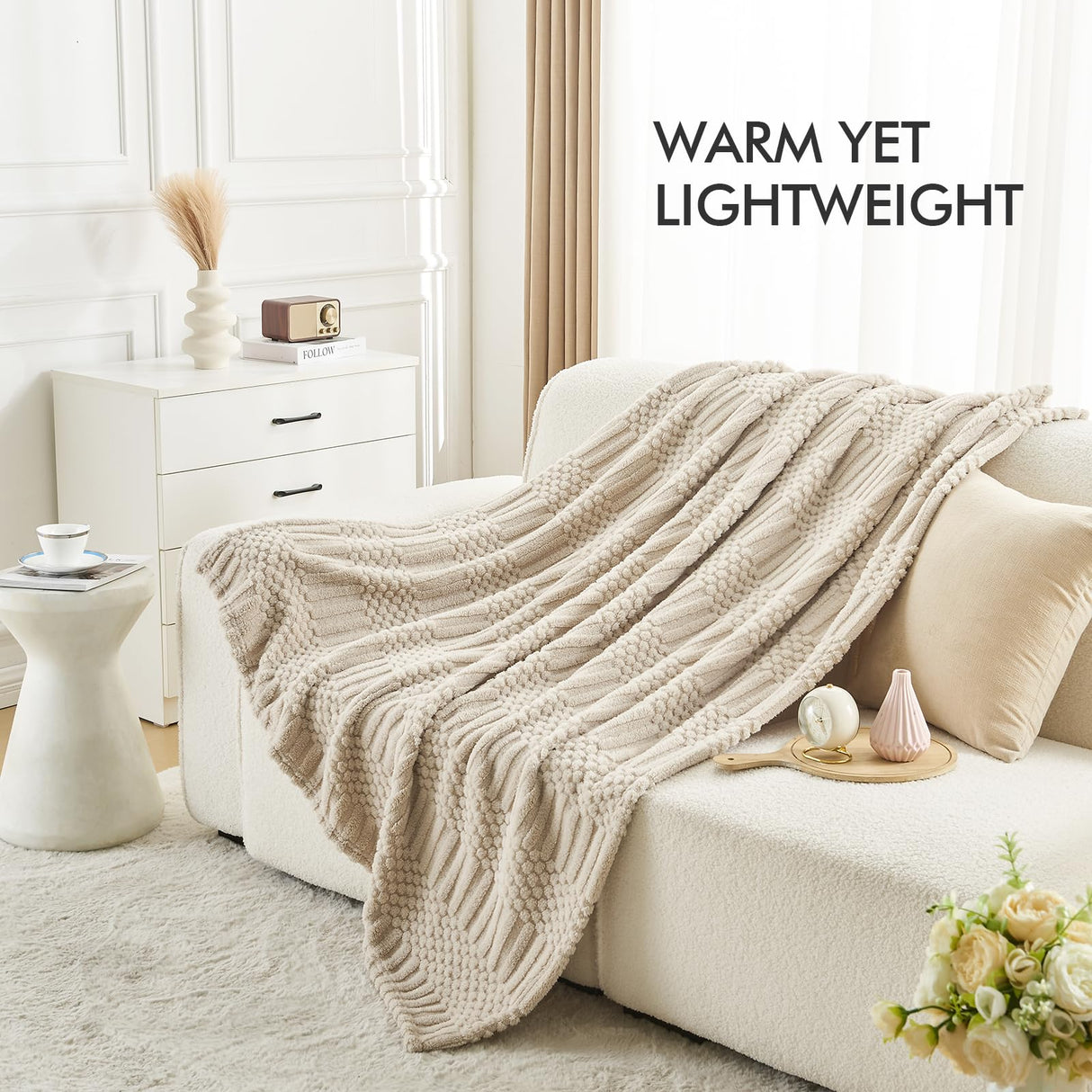 lifein Throw Blanket for Couch-Soft Boho Bed Throw Blanket,Beige Fleece Cute Tan Fluffy Lightweight Cozy Blanket for Spring(50x60,Khaki) lifein