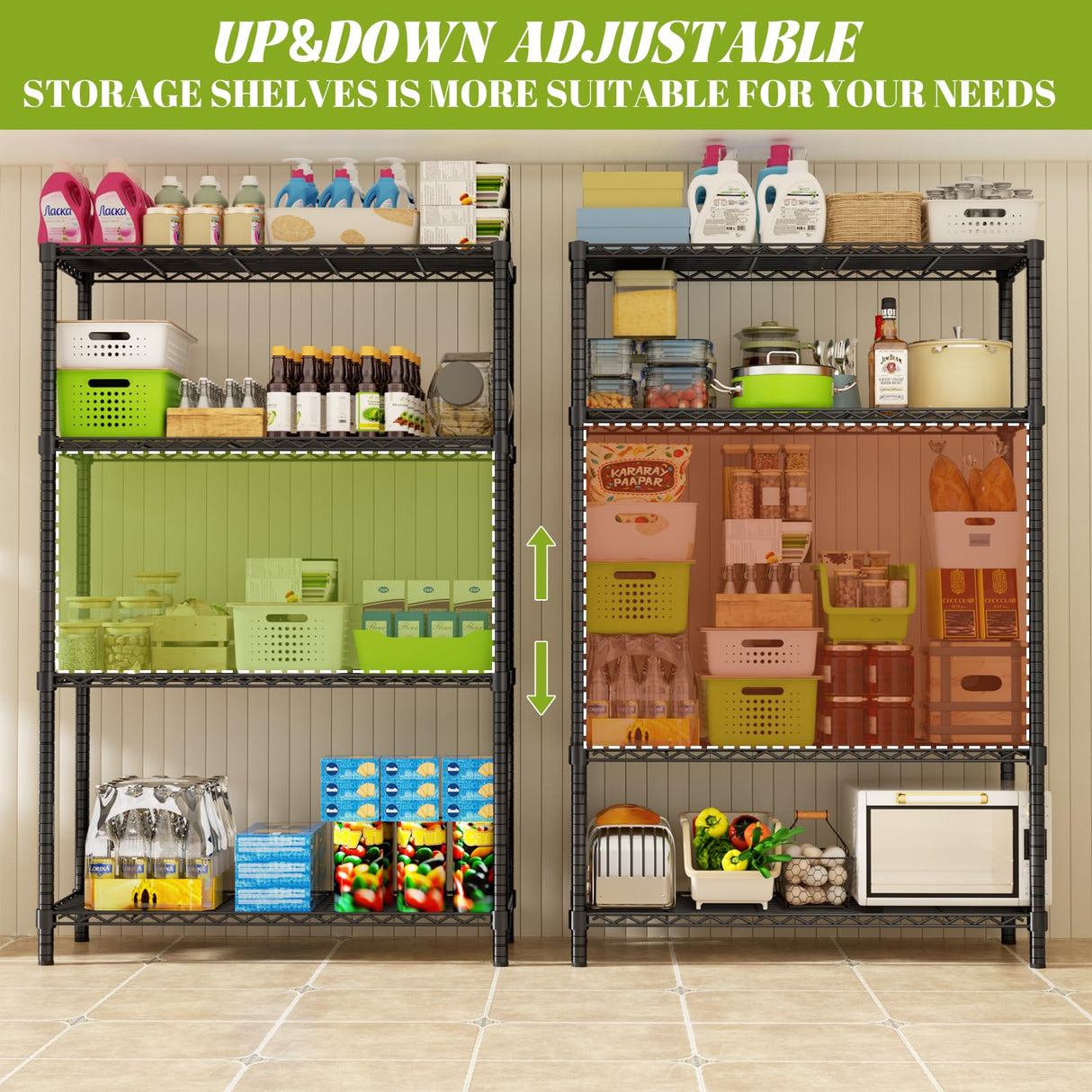 Storage Shelves Heavy Duty, 36" L x 14" W x 54" H Garage Wire Shelving Unit Loads 1400LBS, 4-Tier Adjustable Metal Industrial Utility Shelf Rack for Kitchen, Laundry Room, Pantry, Warehouse, Basement ROOMTEC