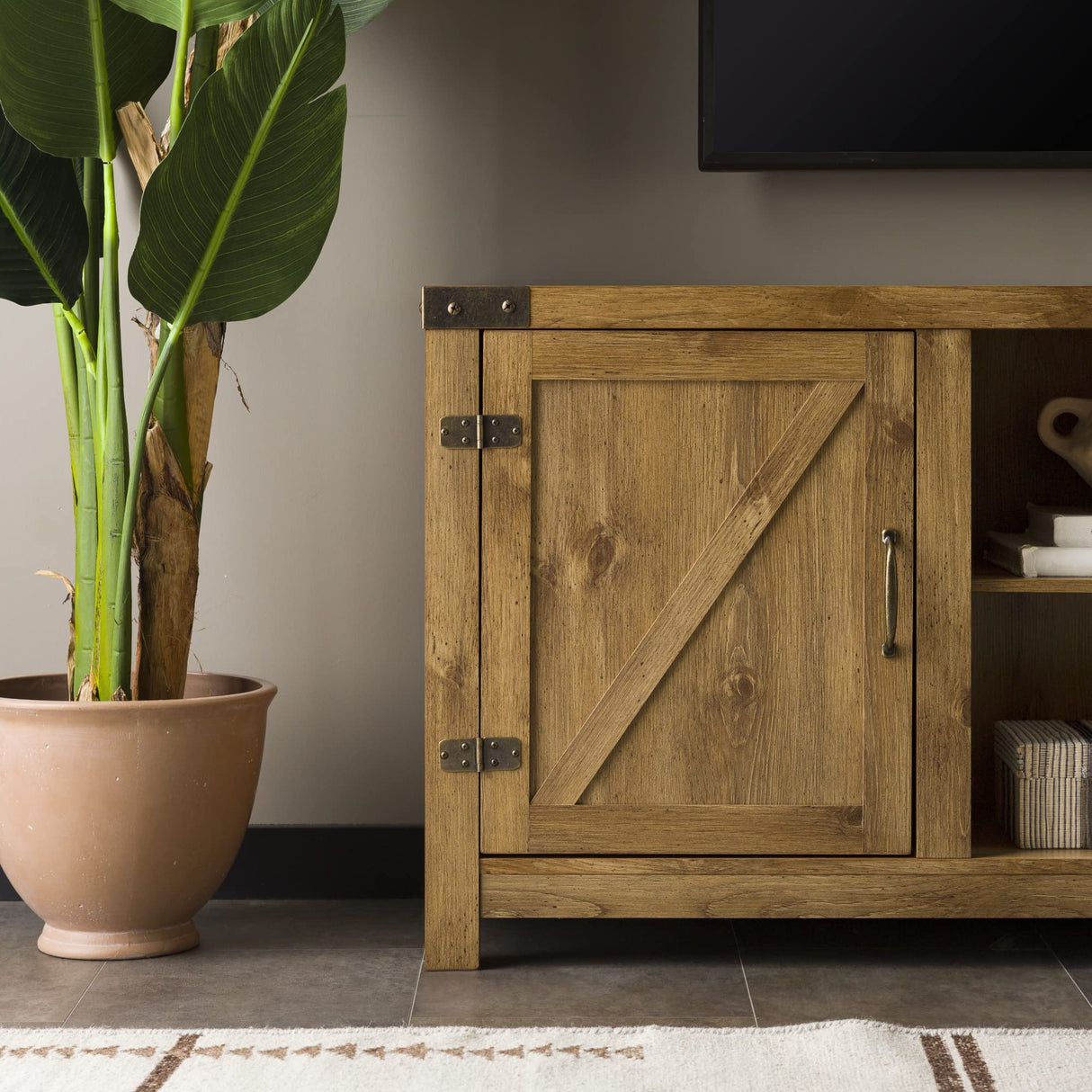 Walker Edison Georgetown Modern Farmhouse Double Barn Door TV Stand for TVs up to 65 Inches, 58 Inch, Barnwood Walker Edison