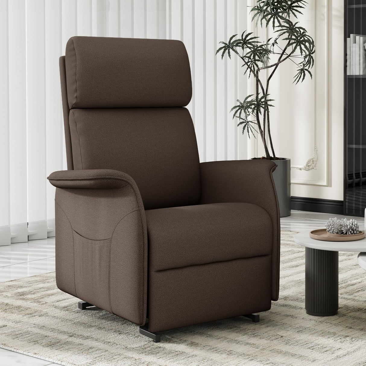 OKUP Power Lift Recliner Chair with Massage and Heat for Elderly, Electric Recliner Chairs for Adults with Side Pocket Remote Control, Infinite Position, Fabric (Brown) OKUP