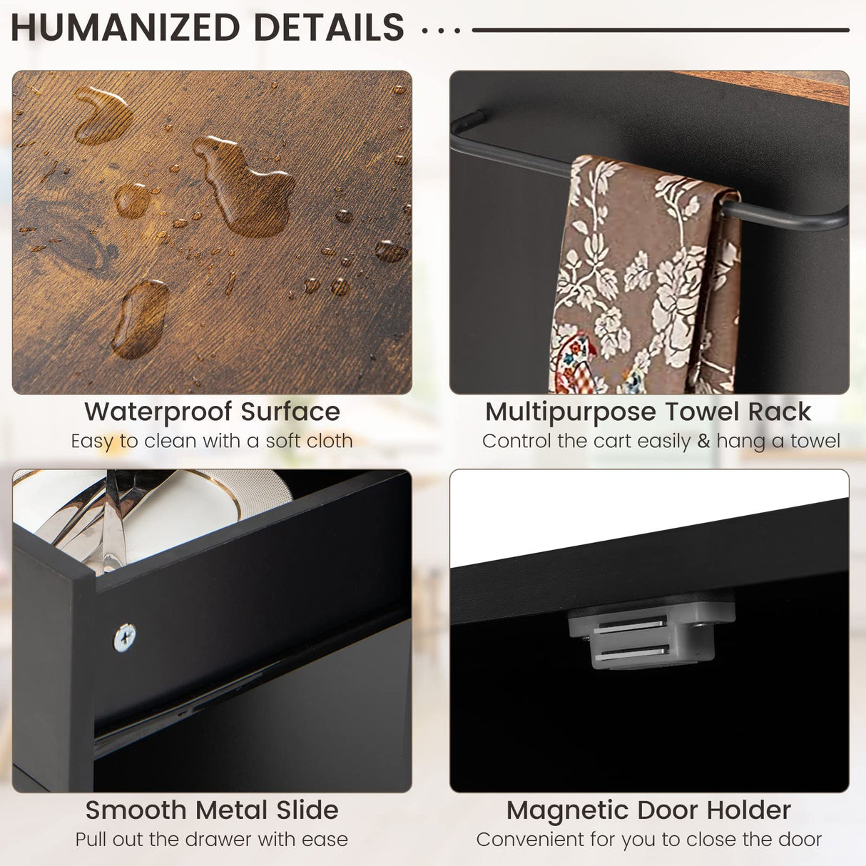 Giantex Kitchen Island on Wheels, Rolling Kitchen Trolley with 3 Spice Racks, Drawer, Open Shelf, 2-Door Cabinet, Kitchen Serving Cart with Towel Rack & 2 Lockable Casters (Black) Giantex