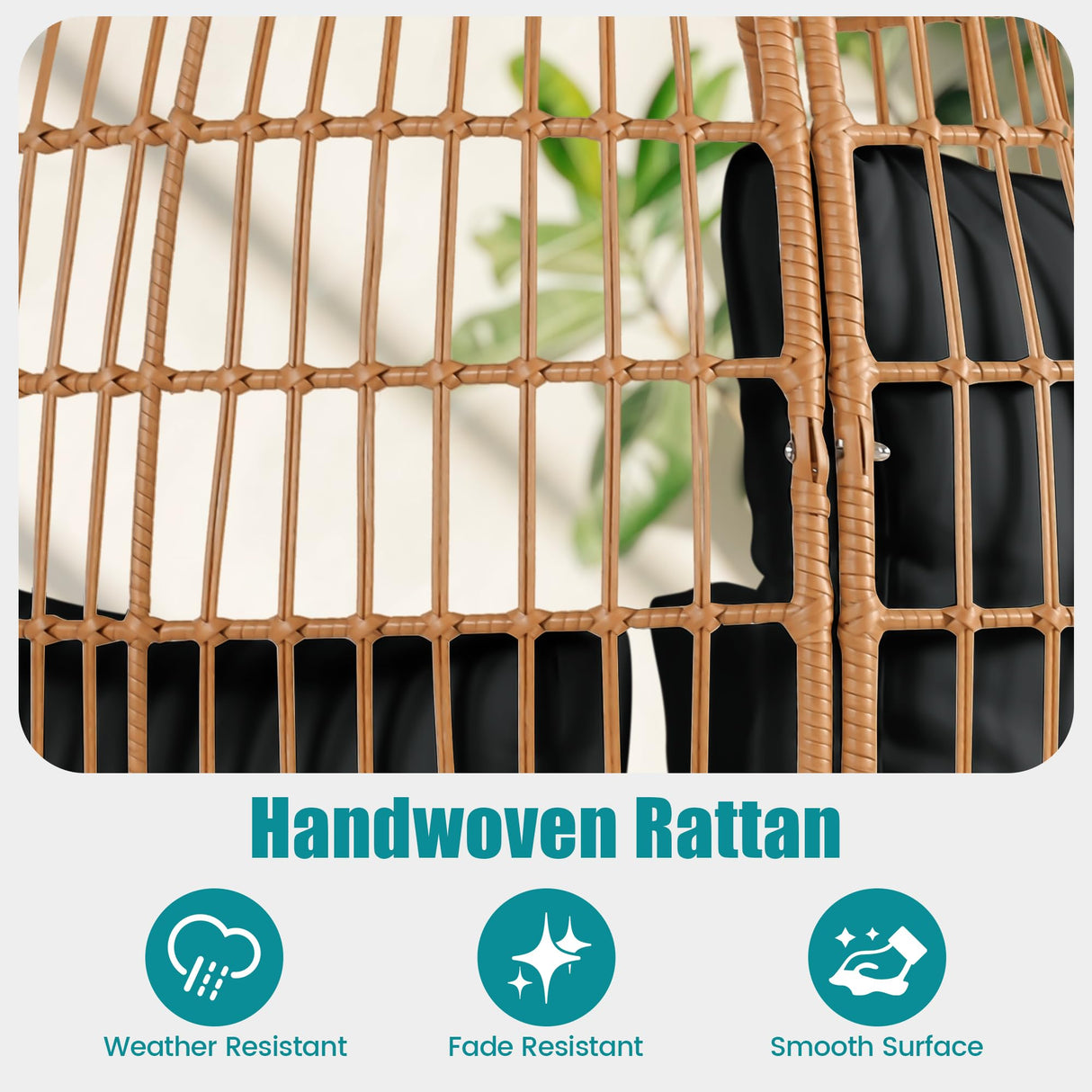 OTSUN Outdoor Egg Chair Set of 2, PE Wicker Chair with 4 Thicken Cushions, Oversized Indoor Chairs with Durable Steel Frame Perfect for Balcony, Backyard, Bedroom, Patio Chairs 440 lbs Capacity, Black OTSUN