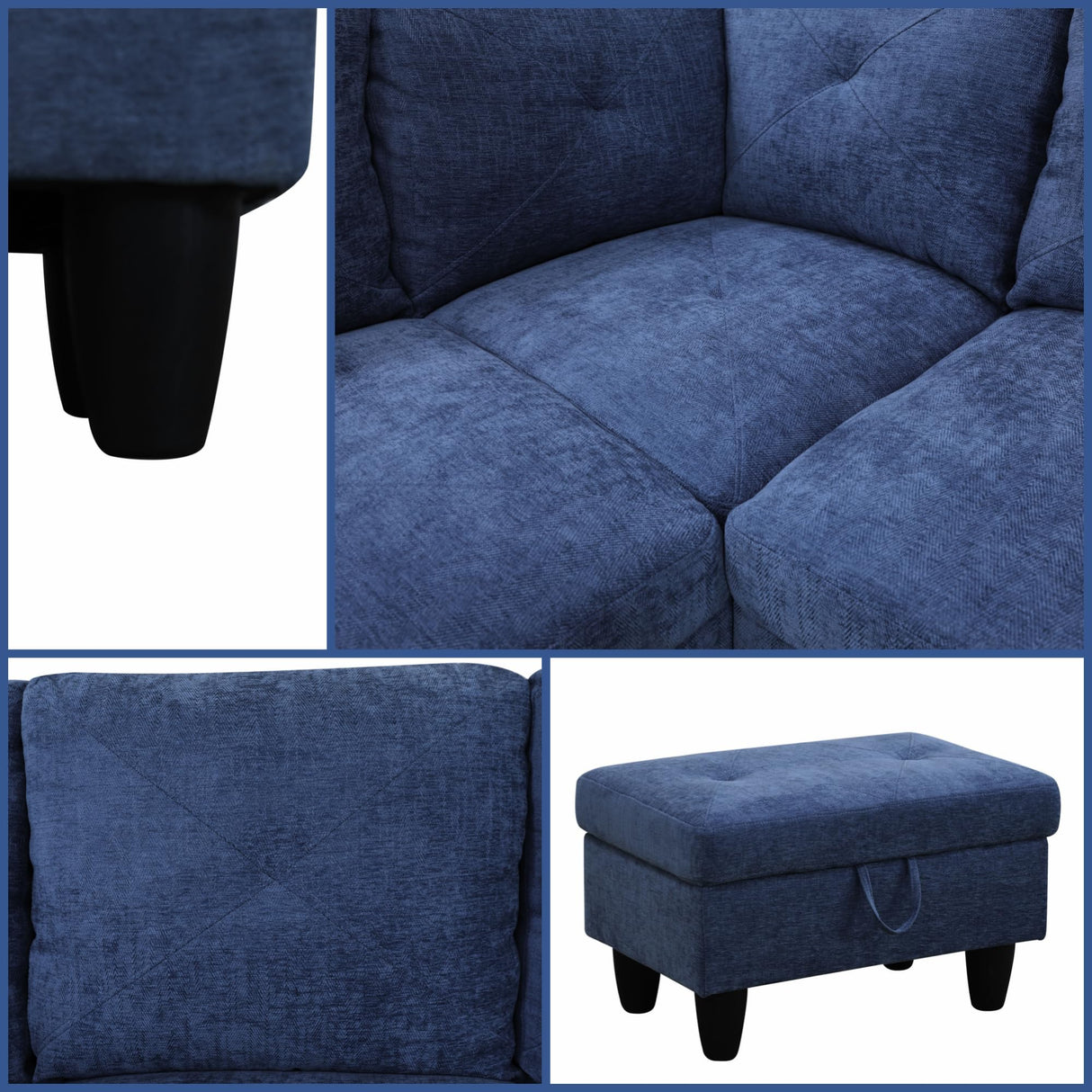 Trygoal Modular L-Shaped Sectional Sofa, Modern Couches with Storage Ottoman & Movable Chaise, Convertible 5-Seater Couch for Bedroom, Apartment & Office, Blue Trygoal