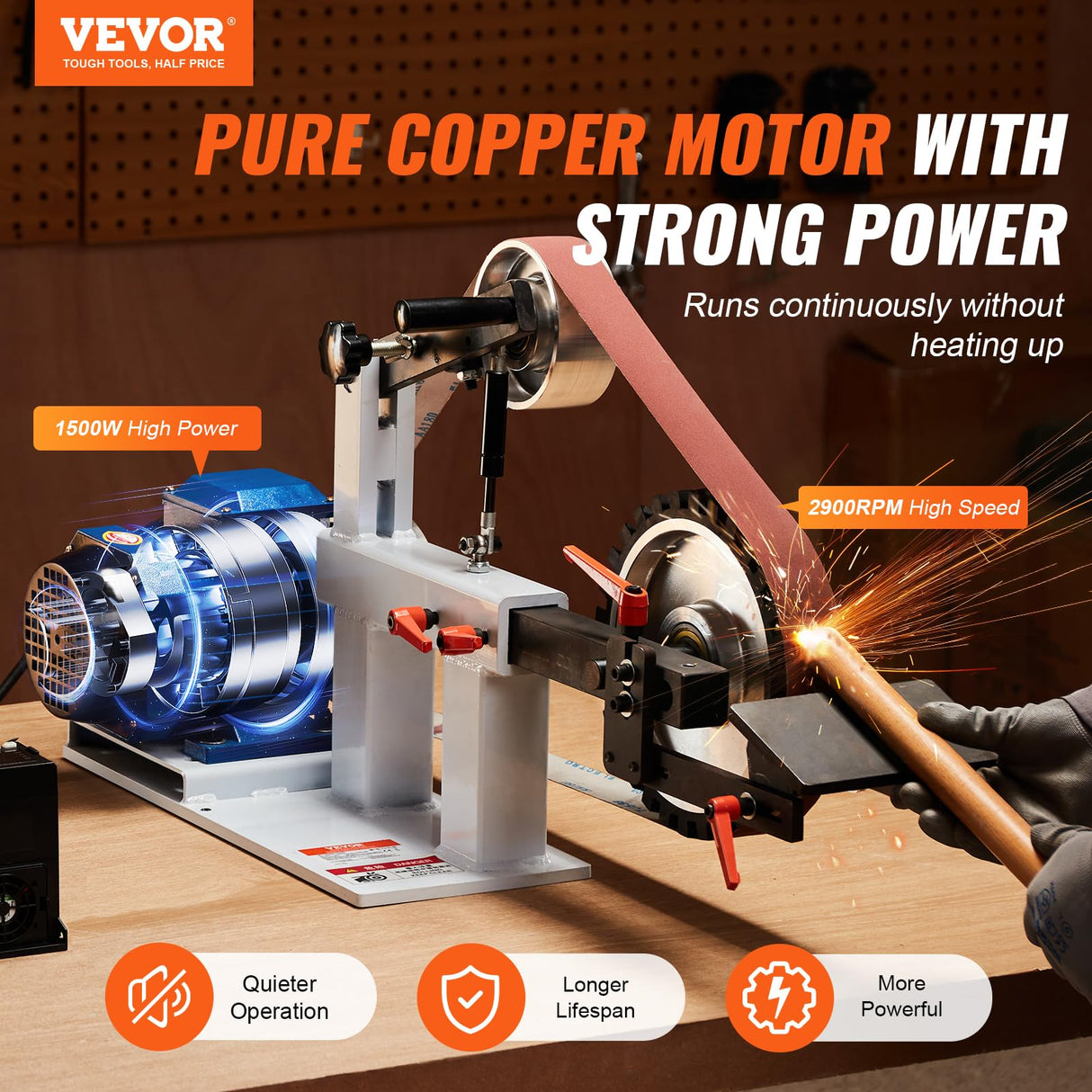 VEVOR Belt Grinder Sander, 72 x 2-Inch Variable Speed Belt Polisher with VFD, 1500W 2HP Polishing Grinding Machine with 3 Grinding Moulds & 3PCS Sanding Belts for Metalworking, Knife Making VEVOR