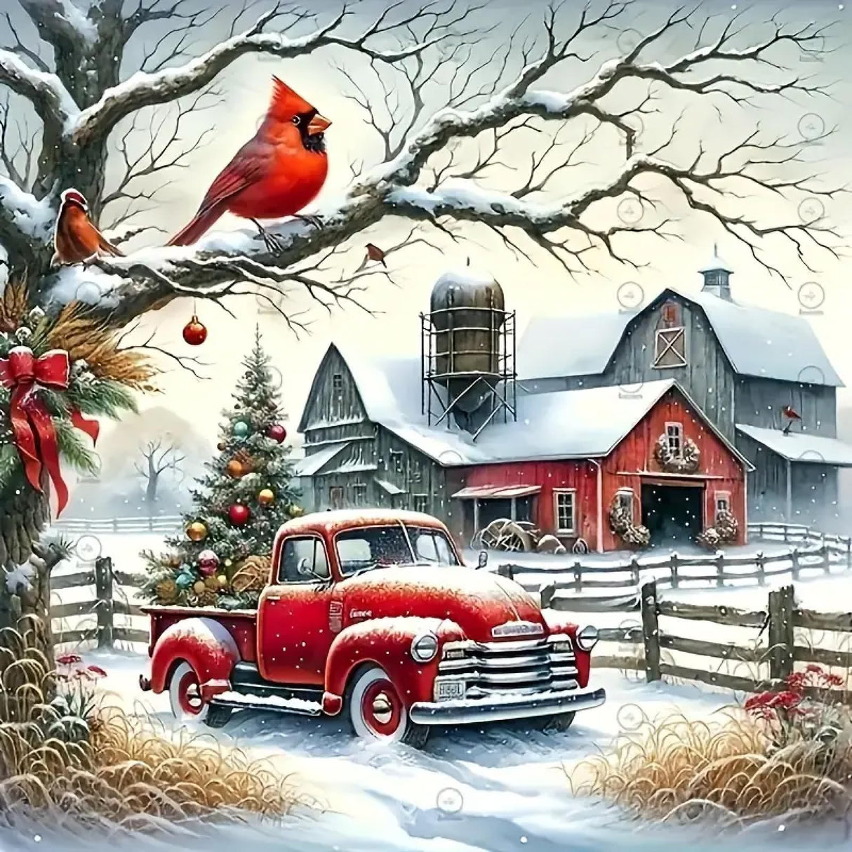 STGLCR Christmas Diamond Painting Kits for Adults, 5D DIY Cardinal Diamond Art Kits for Beginners, Full Drill Red Truck Diamond Painting Kits for Home Wall Decor 12x12 Inch STGLCR