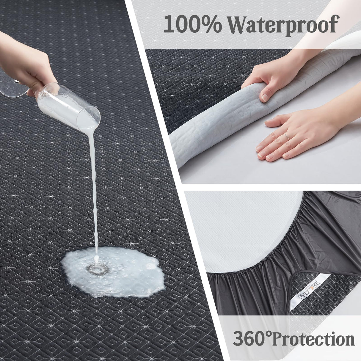 BEDLORE Queen Mattress Protector, Waterproof Noiseless Mattress Cover with Deep Pocket for 6-18 inches Mattress, Soft Breathable Mattress Pad Machine Washable (Dark Gray) BEDLORE