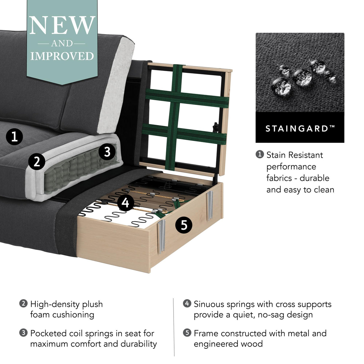 Bush Furniture 73 Inch Living Room Sofa, Pet-Friendly Couch with Fabric Upholstery and Nailhead Trim, Traditional, Coventry Collection, Beige Herringbone Bush Furniture