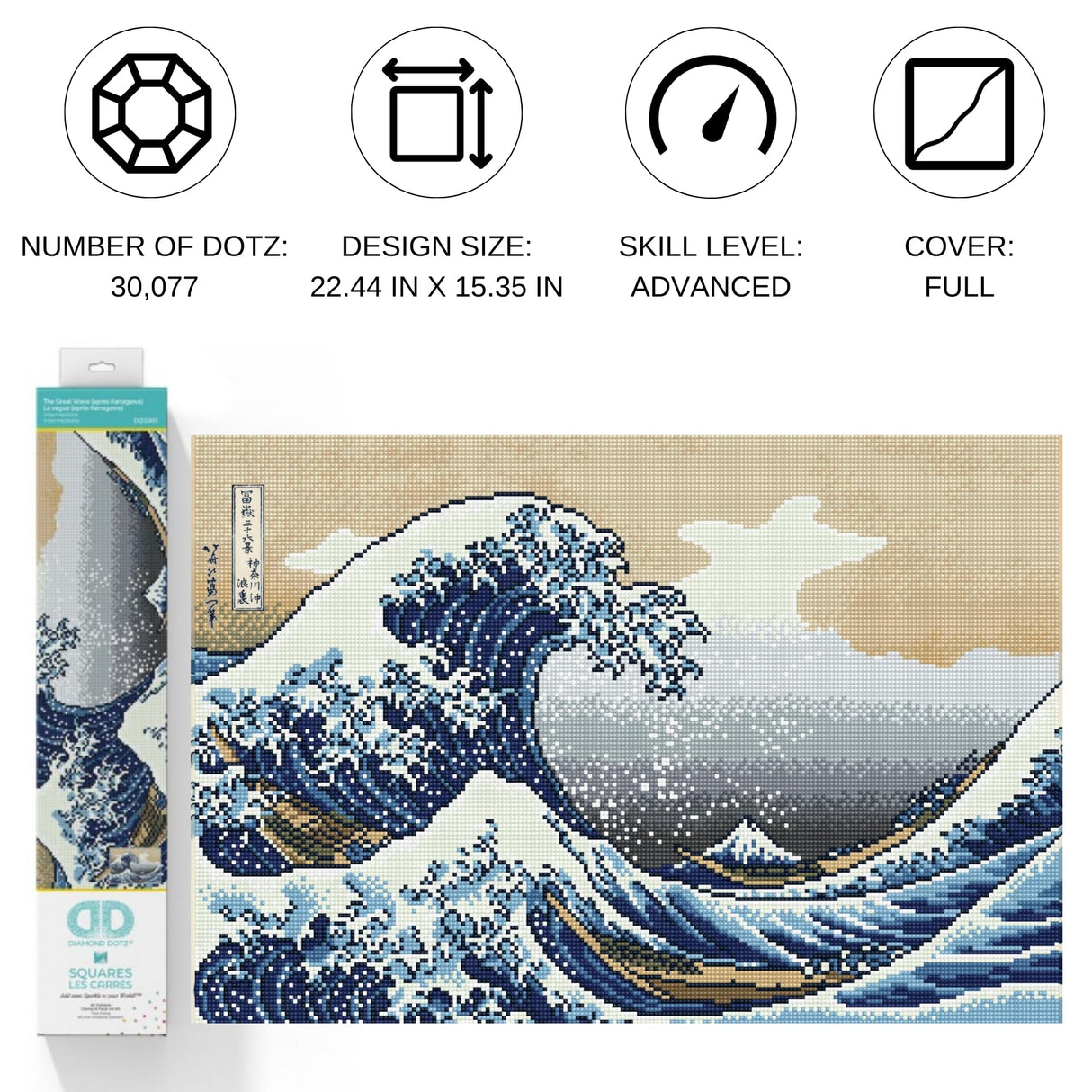 DIAMOND DOTZ The Great Wave Off Kanagawa Ocean Diamond Painting Kits for Adults - Diamond Art Kits a Relaxing Creative Craft Kit with Dotz Gems 22.4"x15.4" DIAMOND DOTZ