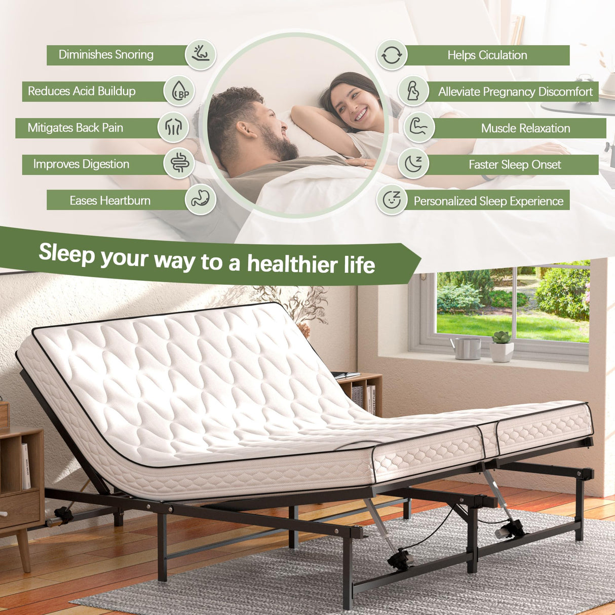 JAXPETY Adjustable Bed Frame King Electric Adjustable Bed Base with Head and Foot Incline Low-Noise Motor and Remote Control, Electric Bed Frame Fit for Most Mattress, Black JAXPETY