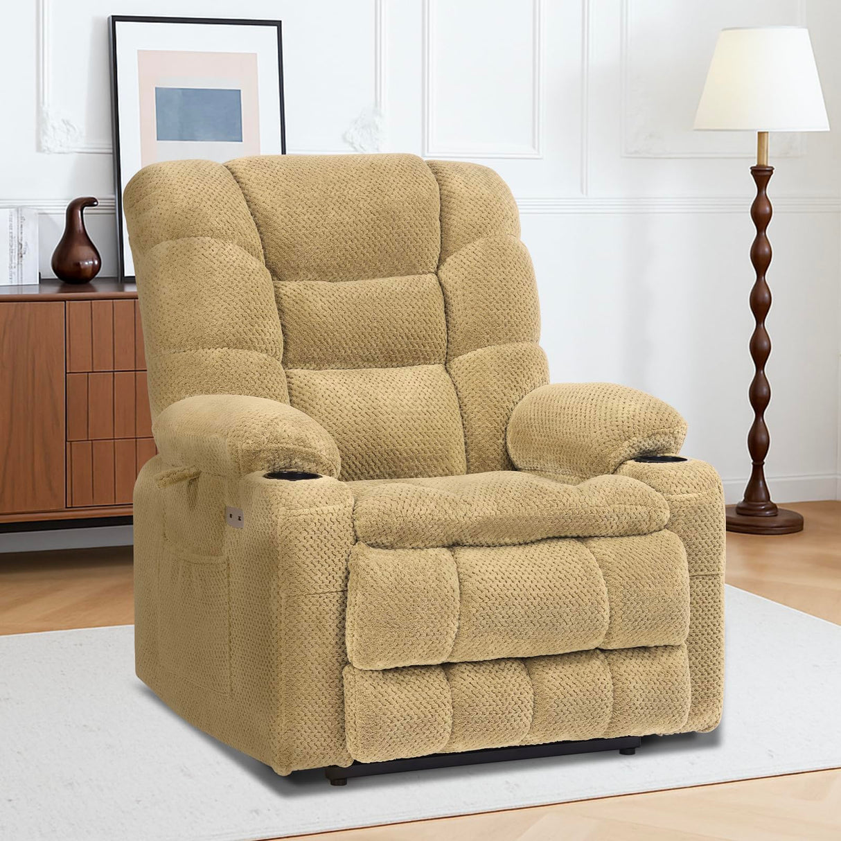 EONIX Wide Power Lift Recliner Chair for Elderly, 400lbs Heavy Duty Oversized Lift Chair with Heat and Massage, Lay Flat Power Lift Recliner with Cup Holders and Charging Ports, Beige EONIX