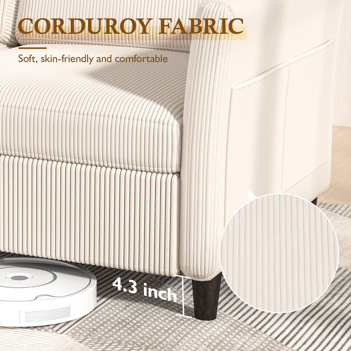 Valthie 79.1" Corduroy Loveseat Sofa, Modern Comfy Couches with Side Pocket, 3-Seater Sofa Couch for Living Room, Bedroom and Small Spaces,Beige Valthie