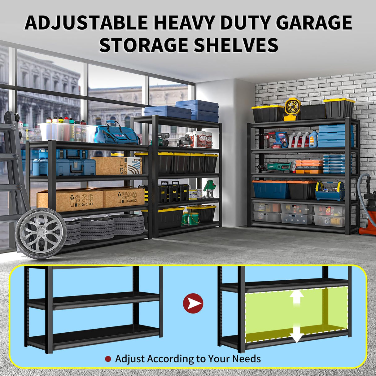 YEEZER Shelving Units and Storage, 1800LBS Garage Storage Shelves, 3 Tier Shelving Unit, Steel Industrial Shelving, Adjustable Standing Shelf for Garage, Pantry, Closet 36" H x 36" W x 16" D, Black YEEZER