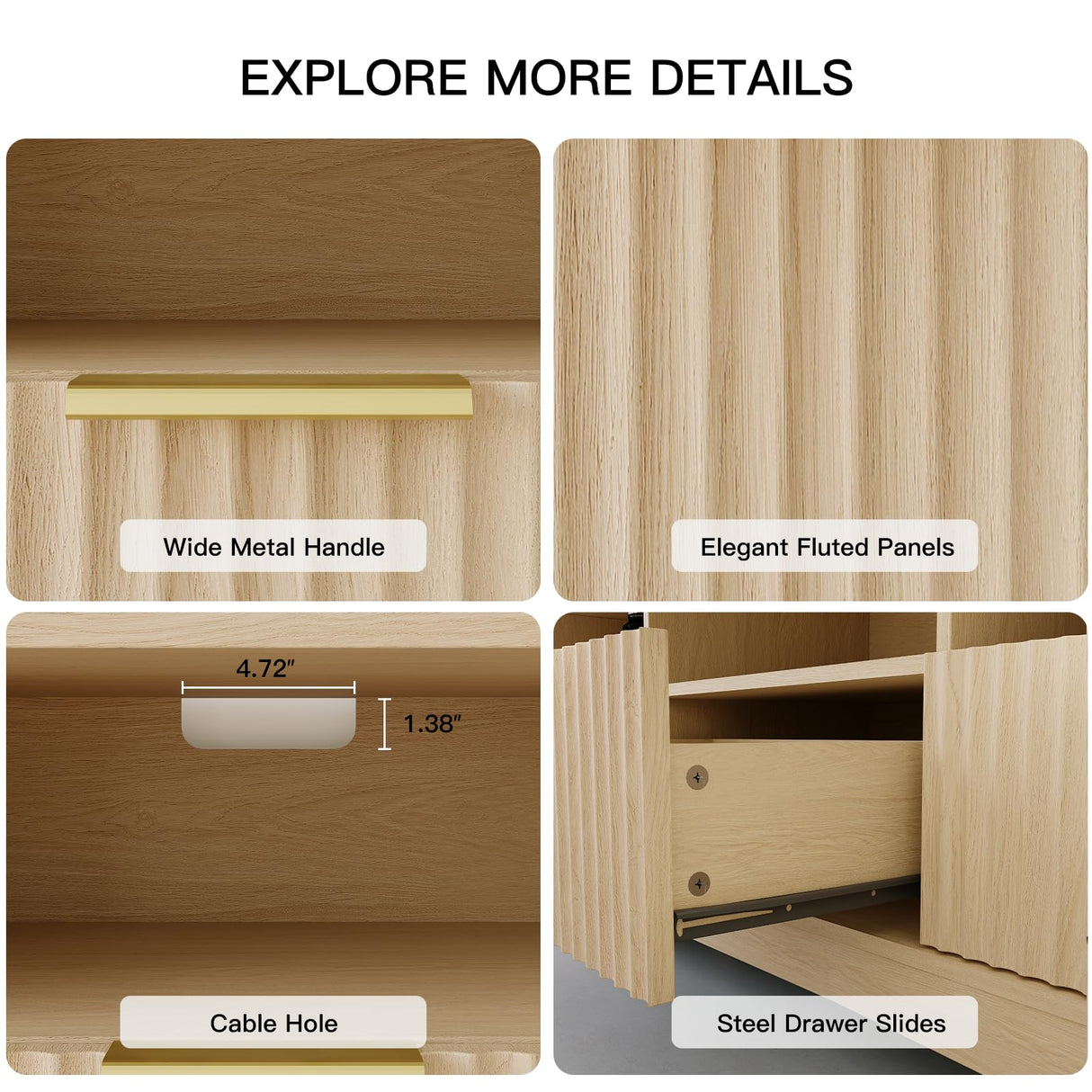 Amada TV Stand for 50-65" TV, Fluted Modern TV Stand Entertainment Center with Drawers and Open Shelf, Waveform Panel, Sleek Curved Profile Media TV Console Table for Living Room, Bedroom, Nature Oak AMADA HOMEFURNISHING