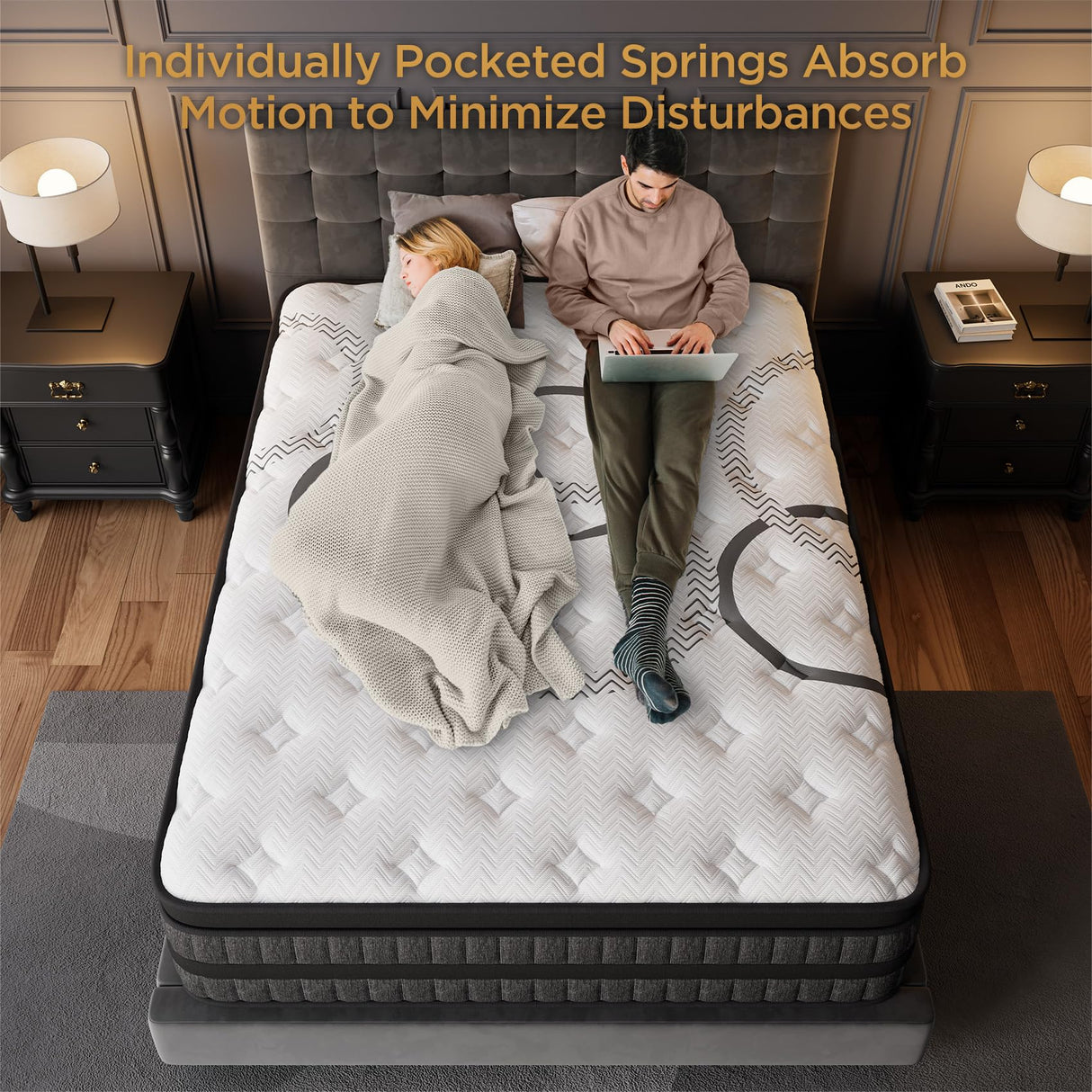 PUBPLON King Mattress 14 Inch Hybrid Mattresses Euro Top Medium Firm for Back & Lumbar Support, 365 Night Trial, Individual Pocket Spring Bed for Motion Isolation & Pressure Relief (14 Inch, King) PUBPLON