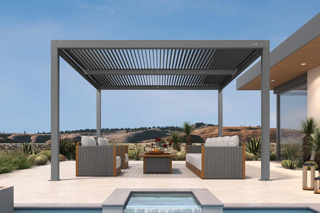 PURPLE LEAF Louvered Pergola 12' x 12' Outdoor Full Aluminum Pergola with Adjustable Rainproof Roof Modern Retractable Patio Hardtop Gazebo for Deck Backyard Garden Slate Grey PURPLE LEAF