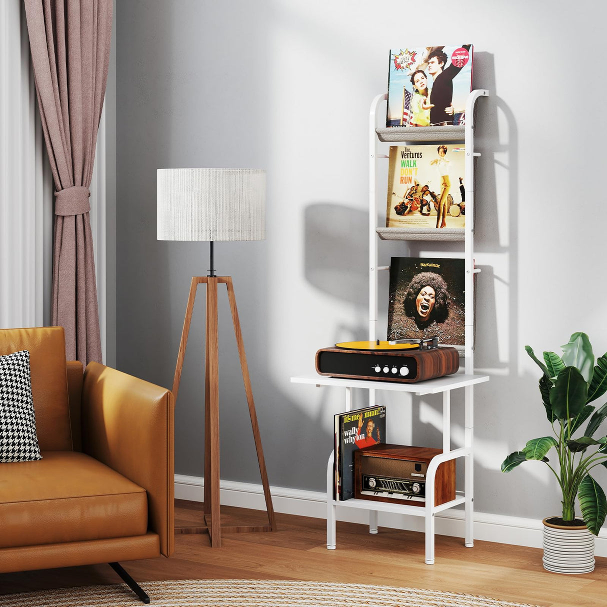 Giantex Record Player Stand with Vinyl Storage, 5-Tier Tall Turntable Stand with Record Holder Vinyl Display Shelf, Holds up to 200 Albums, Vinyl Record Storage for Living Room, Bedroom (White) Giantex