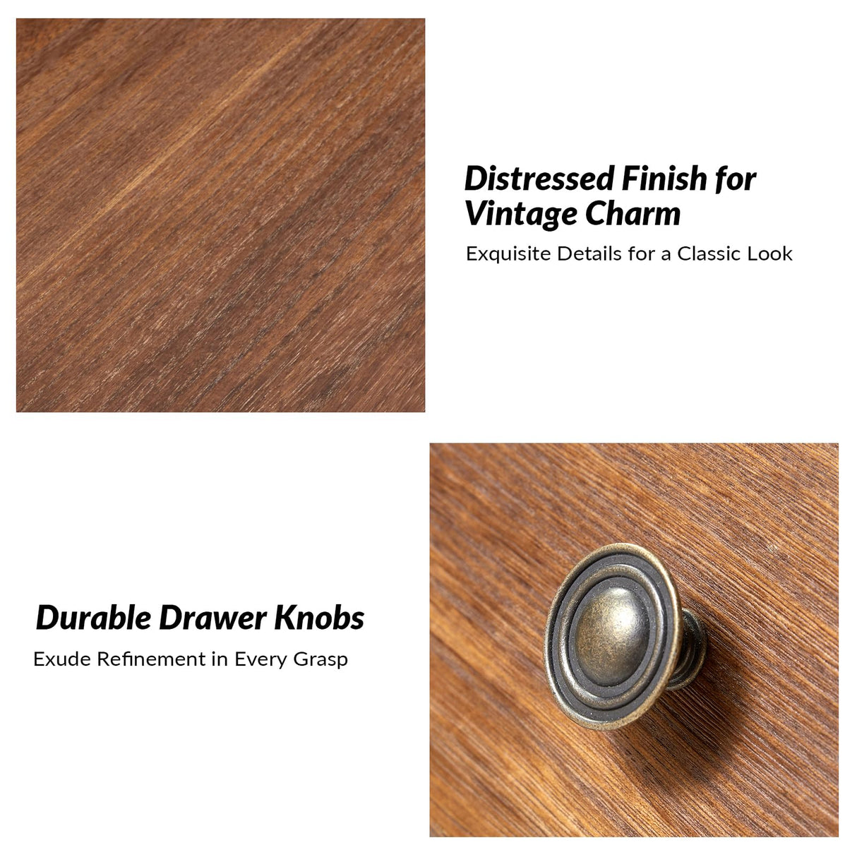 HULALA HOME Farmhouse End Table with Charging Station, Solid Wood Nightstand with Drawer Shelf, Side Table with Pull-Out Shelf (Walnut) HULALA HOME