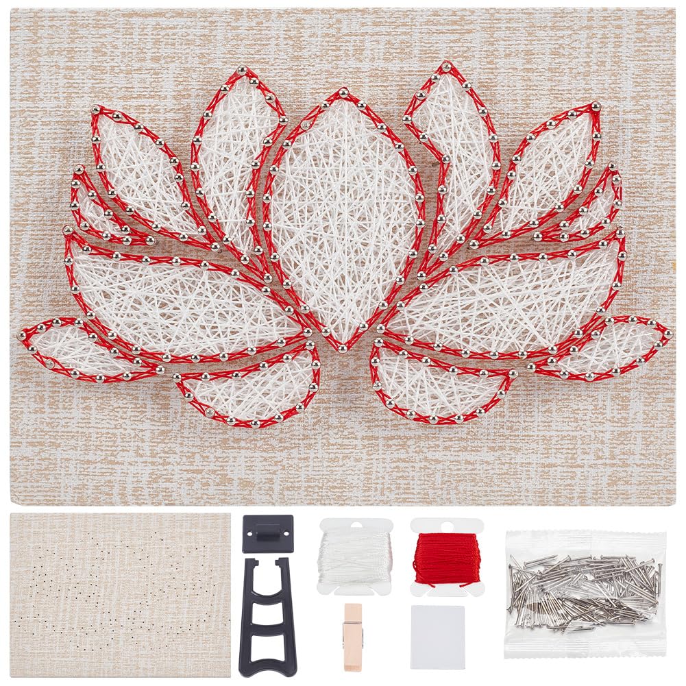 INFUNLY DIY Lotus Flowers String Art Kit for Adults, 9x6.2 inches, Modern Floral Wall Art, Easy to Make DIY Nail String Art Kit with Instruction, Multicolor, Unisex, Non-Foldable INFUNLY