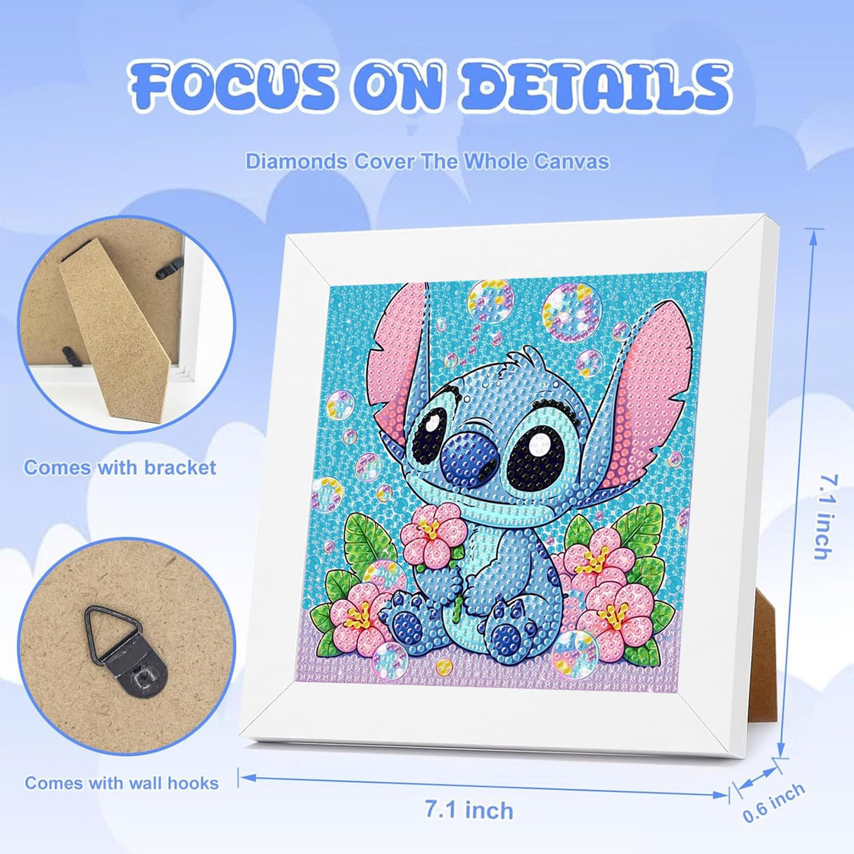 Gearock Diamond Art Kits for Adults Beginners, Small 5D Diamond Painting Kits with Wooden Frame, Easy DIY Cute Big Gem Kits for Cartoon Lovers Halloween Christmas Birthday Gifts, 7x7 Inch Gearock