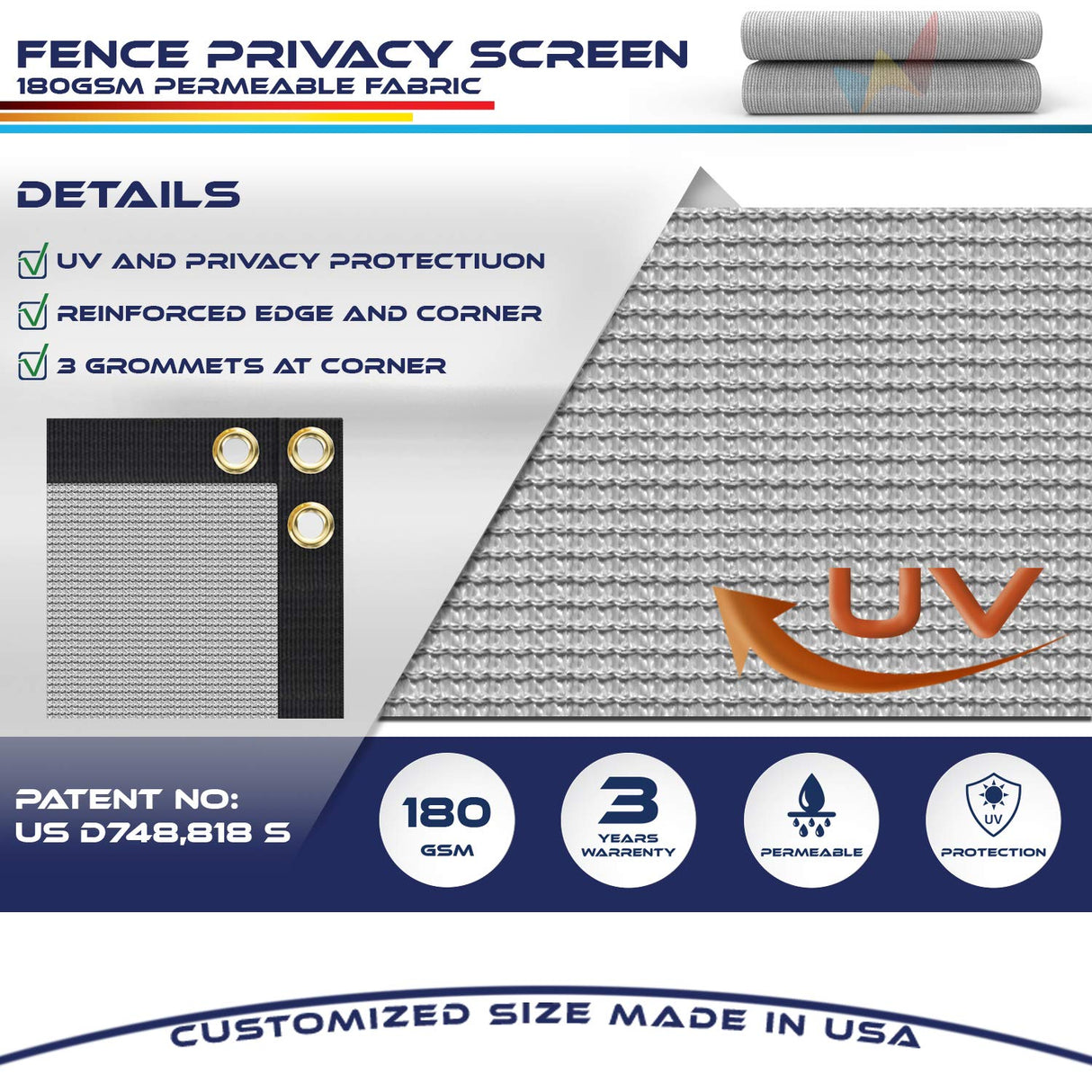 Windscreen4less Fence Privacy Screen 14' x 30' Heavy Duty Windscreen Fencing Mesh Fabric Cover for Patio Garden Backyard Lawn Carport Pool Fence, Light Gray Windscreen4less