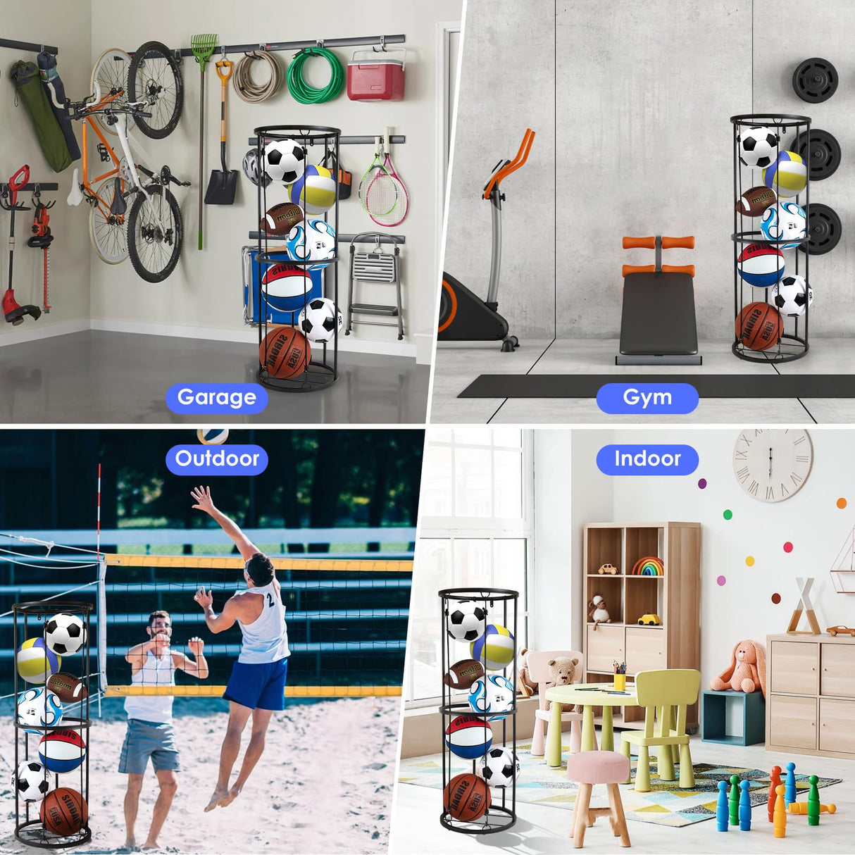 URMMIY Garage Ball Storage Rack - Wall-Mounted Vertical Ball Holder for Basketball, Soccer, Volleyball, Football - Space-Saving Sports Organizer for Garage, Home, Basement, Kids' Room, Outdoor Use URMMIY