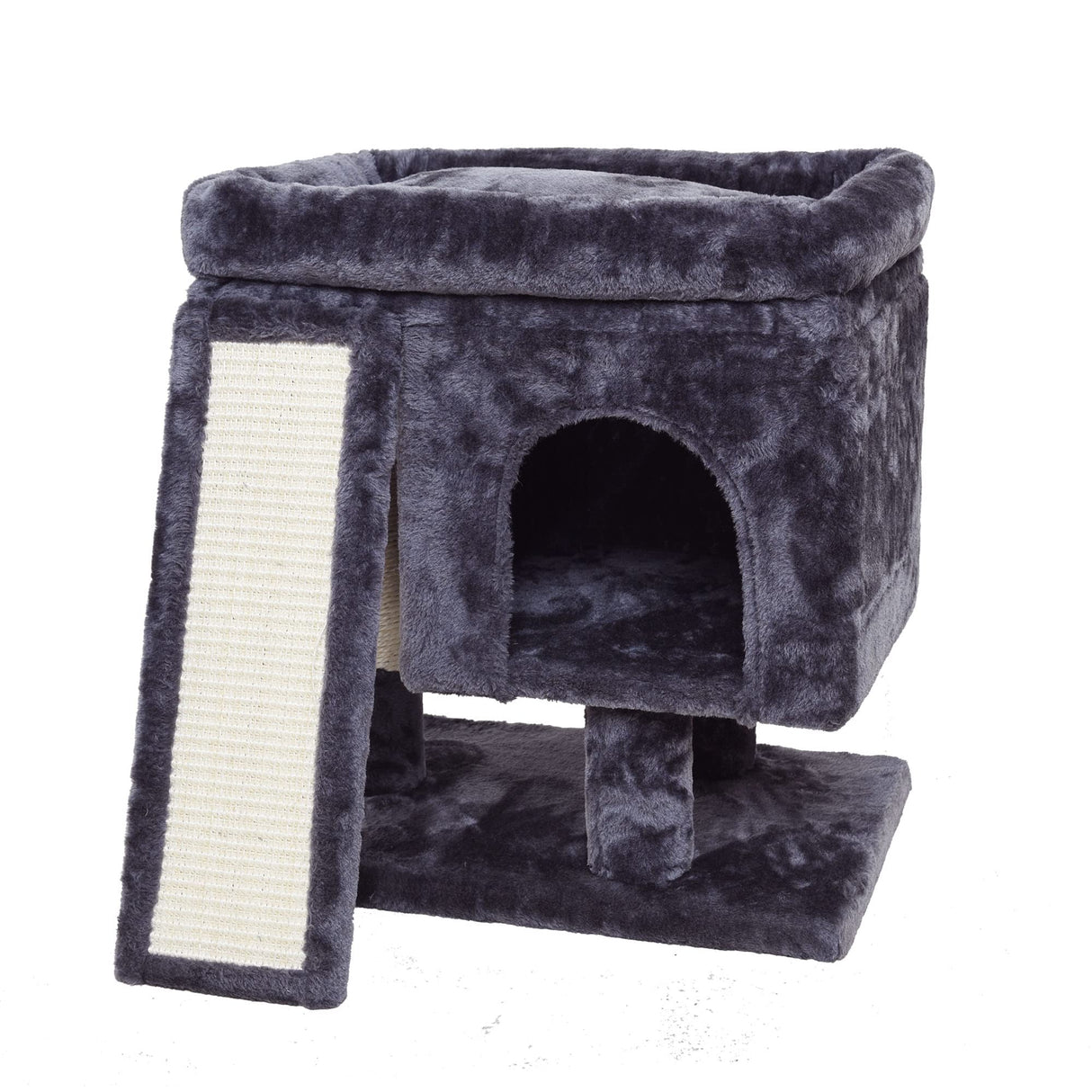 SYANDLVY Small Cat Tree for Indoor Cats Large Adult, Cat Tower with Scratching Post, Modern Cat House with Padded Perch, Kittens Condo with Board, Cat Cave (Smoky Grey) SYANDLVY