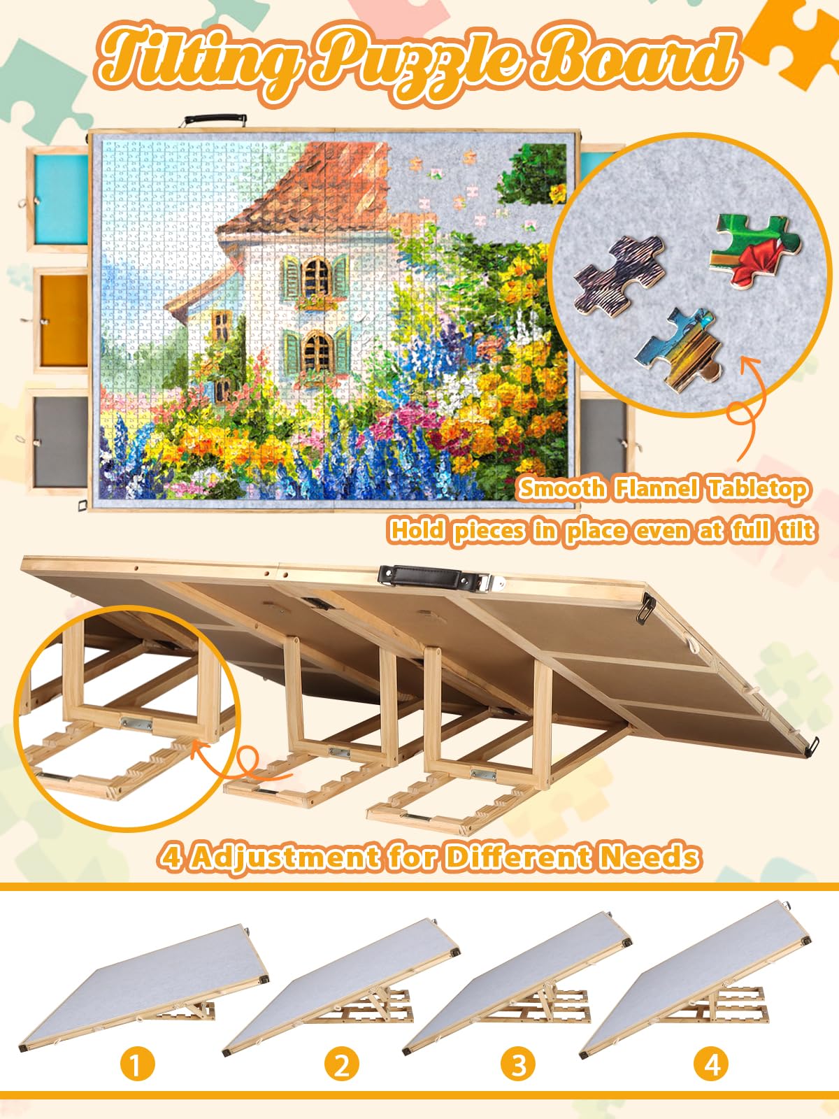 Kalolary 2-in-1 Tilting & Foldable Puzzles Board, 2000 Pieces Wooden Jigsaw Puzzle Table with 6 Drawers & 2 Covers Portable Puzzles Accessories Puzzle Organizer for Adults (31" x 39.4") Kalolary