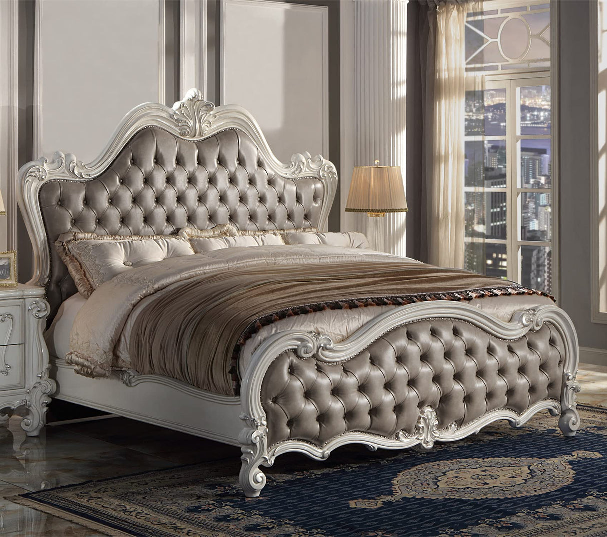 Acme Versailles II California King Bed in Vintage Gray Polyurethane and White ACME Furniture
