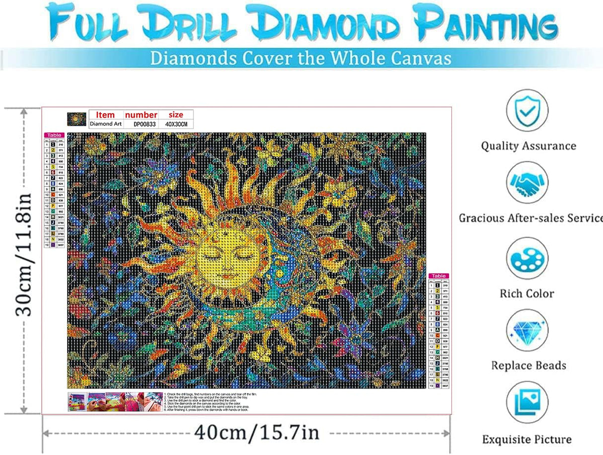 ARPADAMO Diamond Art Kits for Adults,5D Sun and Moon Diamond Painting DIY Landscape Diamond Art Diamond Painting Kits for Adult,Round Full Drill Diamonds, Diamond Art Kits for Home Decor-12x16inch ARPADAMO