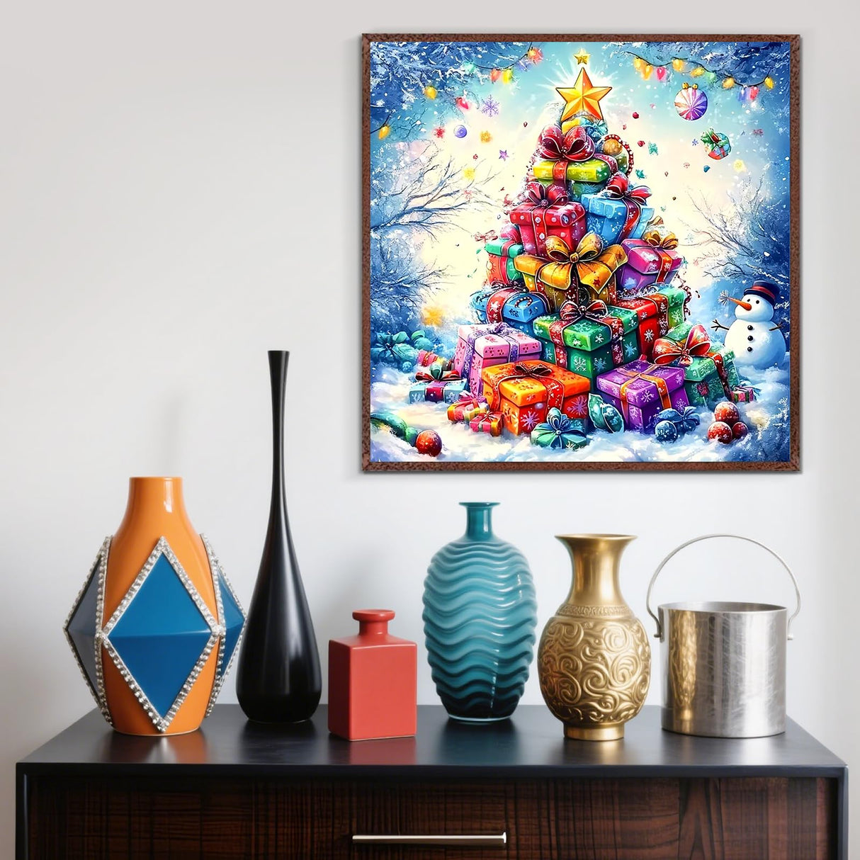 Christmas Tree Snowman Diamond Painting Kits for Adults,5D Winter Diamond Art Kits for Adults Beginners,DIY Full Round Drill Diamond Dot Painting Gem Art Kits for Adult,Home Wall Decor 13.8x13.8 Inch LKHMVCA