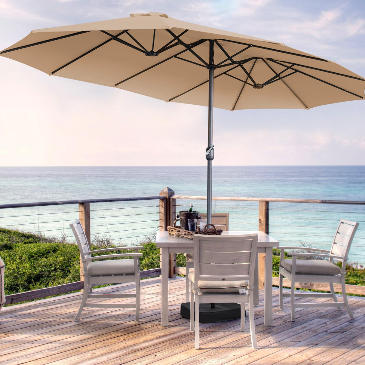 AONETOZ 15ft Large Patio Umbrella,Double Sided Big Umbrella For Patio,Extra Large Outdoor Umbrella,Khaki AONETOZ