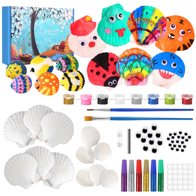 Sea Shell Painting Kit for Kids, Christmas Birthday Gifts for Girls Boys Toys for Ages 4 5 6 7 8 9, Children DIY Creative Activity Art Toys with Refrigerator Magnets, 4-12 Year Old Arts & Crafts Gifts