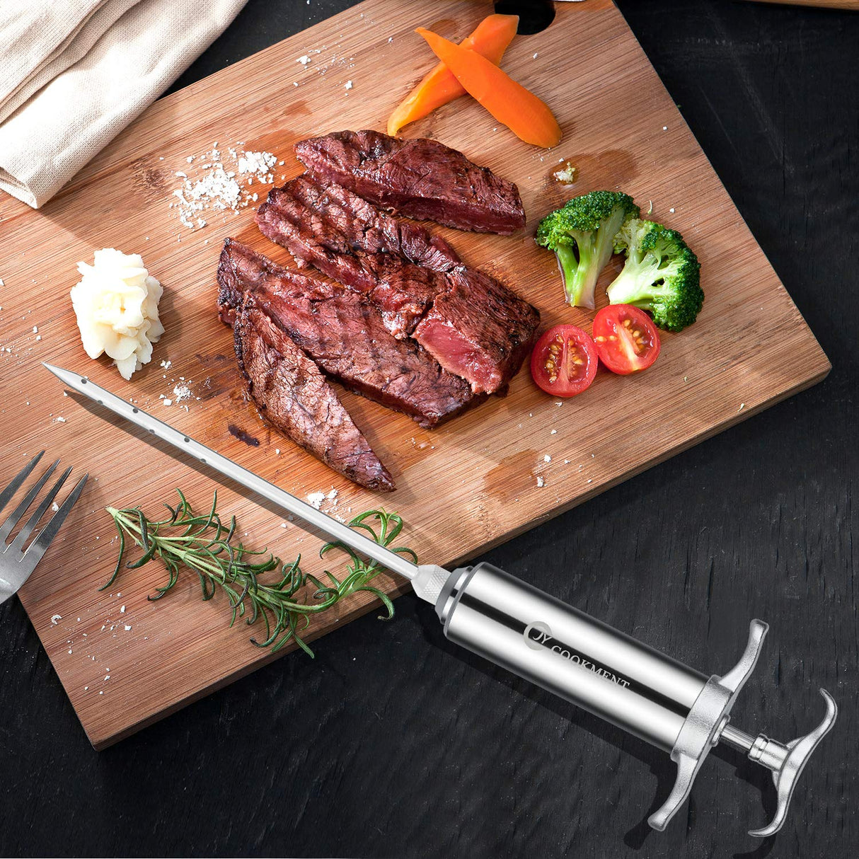 JY COOKMENT Meat Injector Syringe 2-oz Marinade Flavor Barrel 304 Stainless Steel with 3 Professional Needles 2 Cleaning Brushes and 4 Silicone O-Rings JY COOKMENT