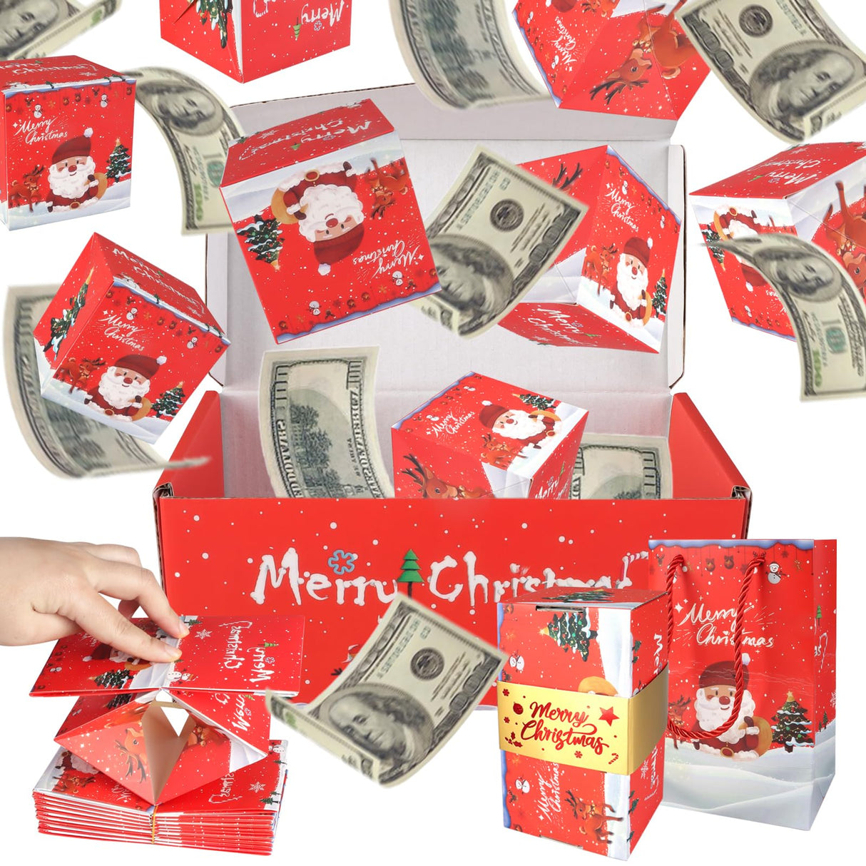 12pcs Surprise Gift Box Explosion, Merry Christmas Folding Bouncing Envelope (Red) BIXMK