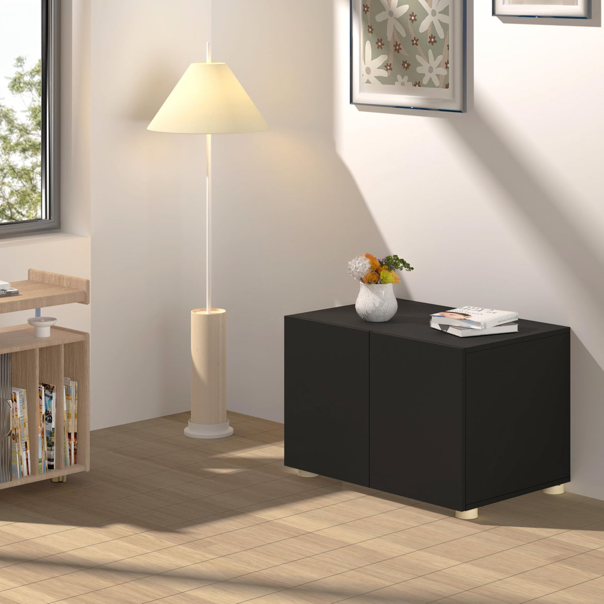 amunrbrek Cat Litter Box Enclosure, Litter Box Furniture, Stylish Modern Litter Box Cabinet, Wooden Cat House, End Table, Nightstand, Black amunrbrek