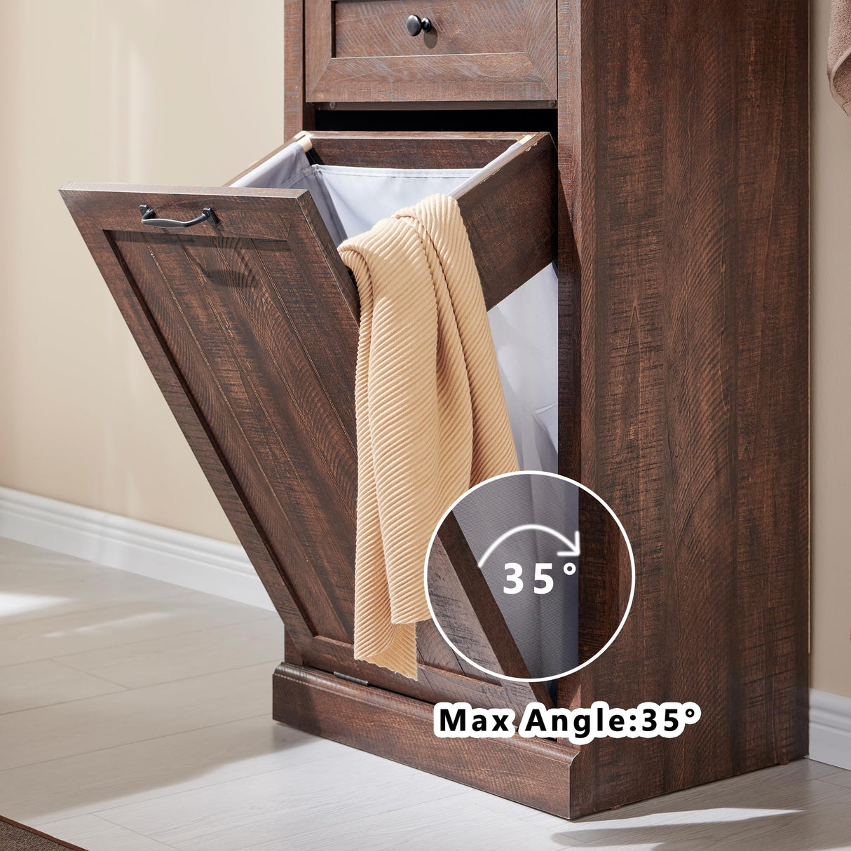 IFGET Tilt Out Trash Can Cabinet, Dog Proof Trash Can Cabinet, Farmhouse Hidden Laundry Hamper Cabinet with Barn Door, 10 Gallon Garbage Can Bin Cabinet with Storage Basket for Kitchen (Brown) IFGET