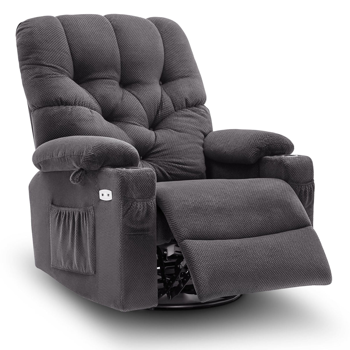 MCombo Electric Power Swivel Glider Rocker Recliner Chair with Cup Holders for Nursery, Hand Remote Control, USB Ports, 2 Side & Front Pockets, Plush Fabric 7797 (Grey) MCombo
