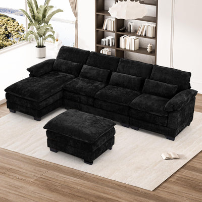 OUYESSIR 114" U Shape Sectional Cloud Couch with Ottoman,Fluffy Sectional Couches for Living Room,4 Seater Modular Sectionals Sofa,Comfy Cloud Sofas & Couches with 4 Pillows,Light Black