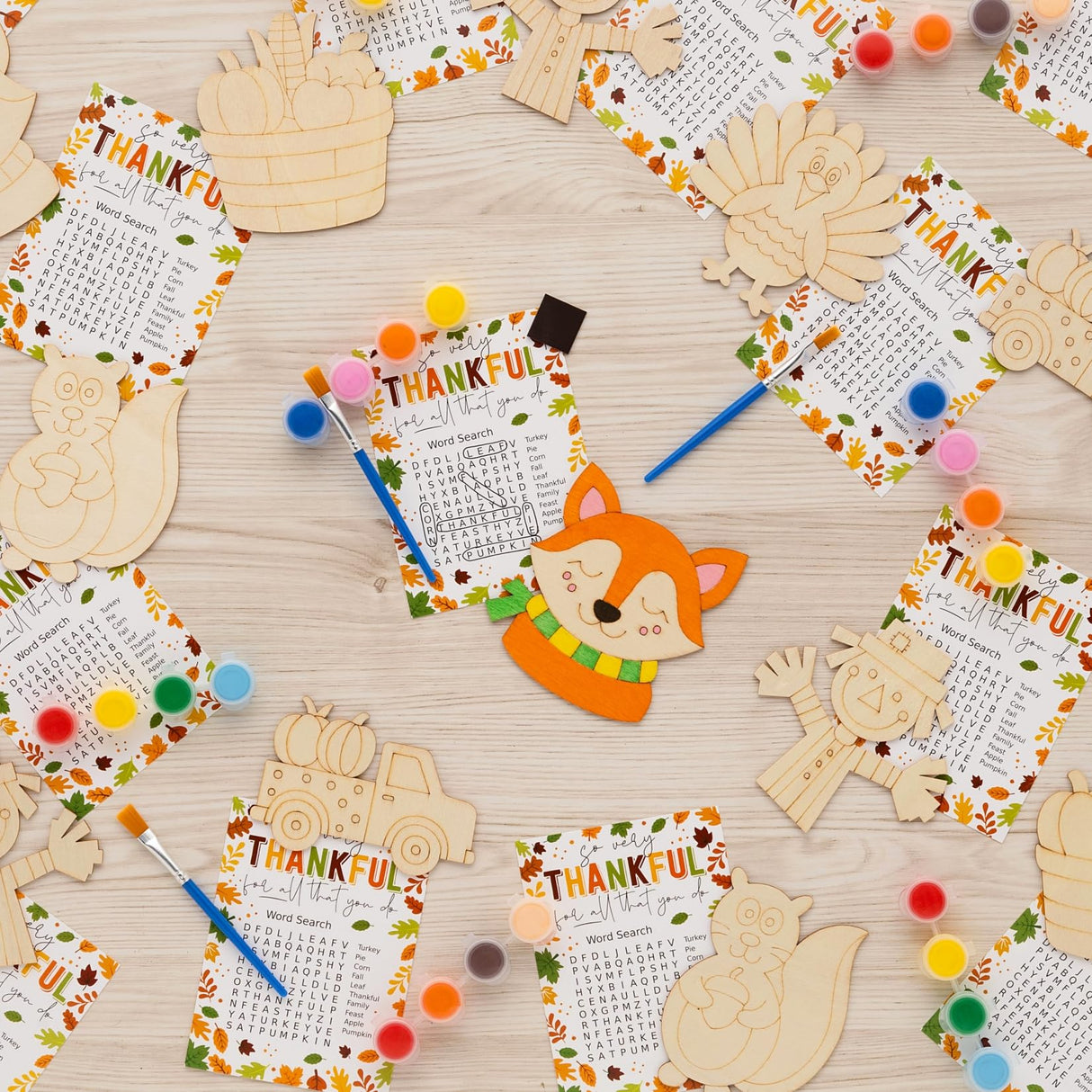 Fall Thanksgiving Crafts for Kids - 24 PCS DIY Wood Magnet Painting Kit with Cards - Thanksgiving Classroom Activities, Autumn Holiday Decorations, Fall Goodie Bag Favors for Boys & Girls GOGREENWOVEN