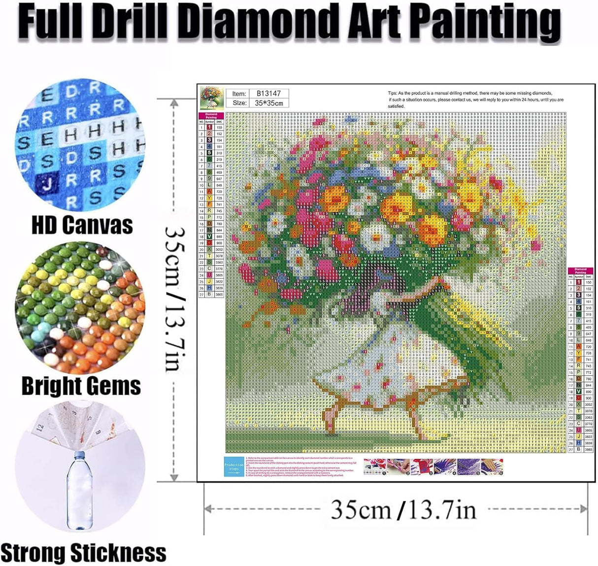 Ekuxom Diamond Art Kits for Adults, 5D Flower Diamond Art Kits Girl, DIY Round Full Drill Diamond Art Flowers Diamond Painting Kits for Adults Gem Art Wall Decor 14x14 inch Ekuxom