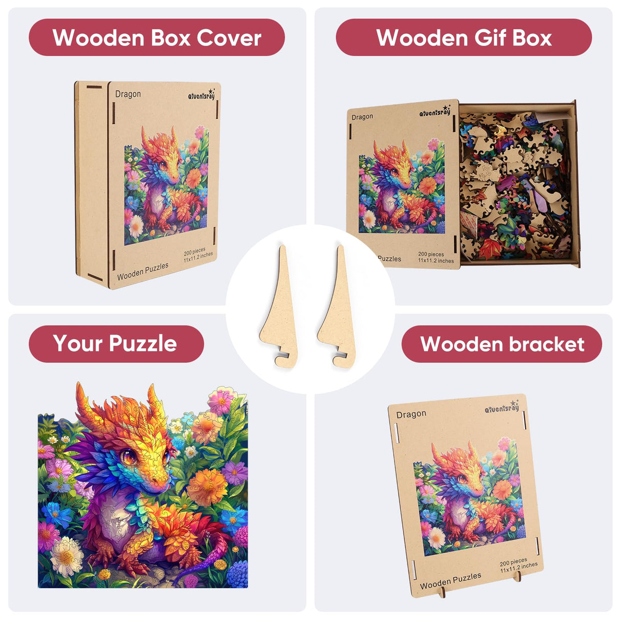 Qiuenisray Wooden Jigsaw Puzzles 500 pieces-Dragon,Medium,16.3x16.5in,Royal,Wooden Puzzles for Adults,Unique Shape Animal Adult Puzzles,Irregular Wood Puzzles Best Gift for Adults and Kids Family Game Qiuenisray