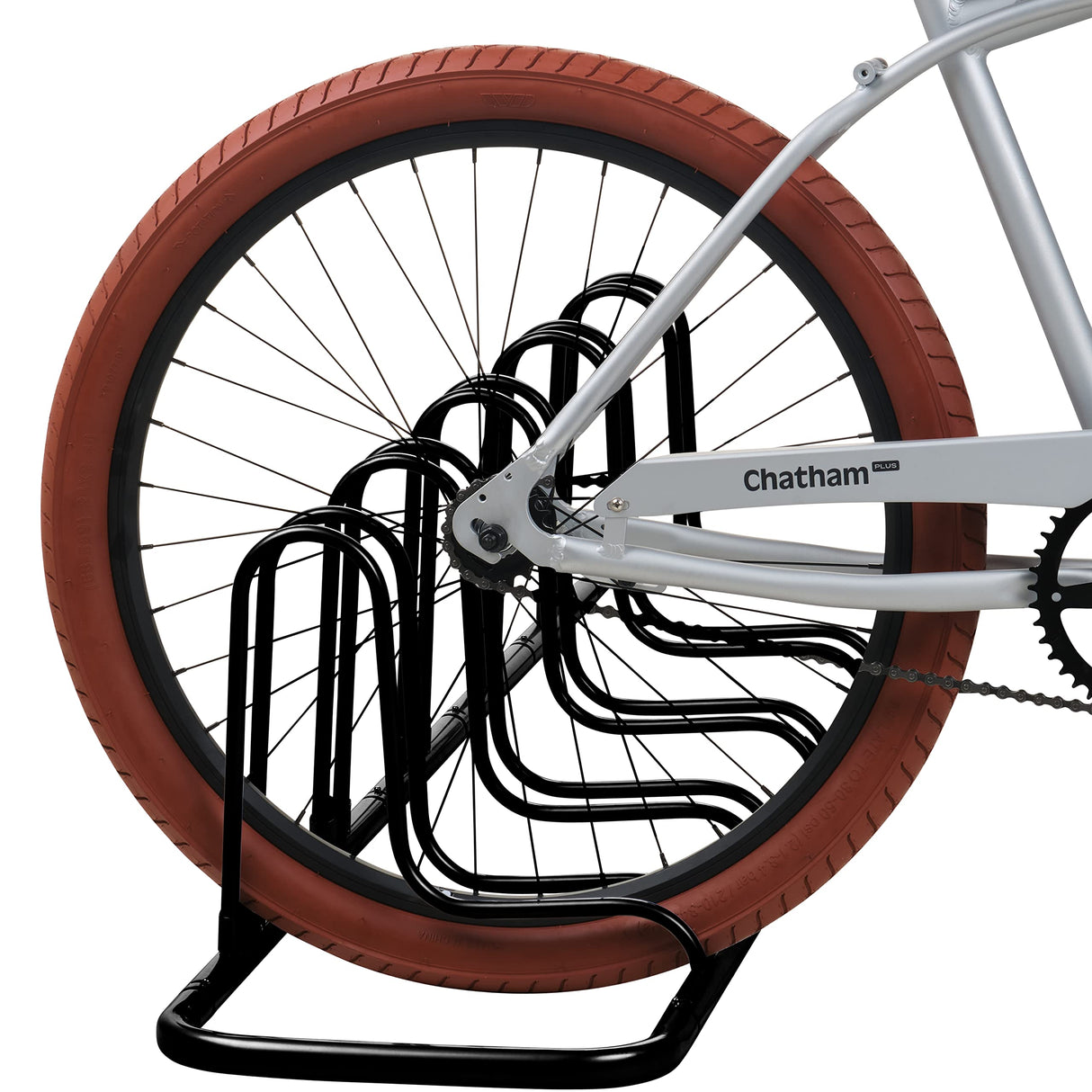 Retrospec Stash Rack 2, 4 & 5 Bike Floor Stand Bicycle Storage Organizer for Mountain Bike, Road Bike, Weather Resistant Fine Powder Steel Coating Fits Wheels up to 3", Black, 5 Bike Retrospec