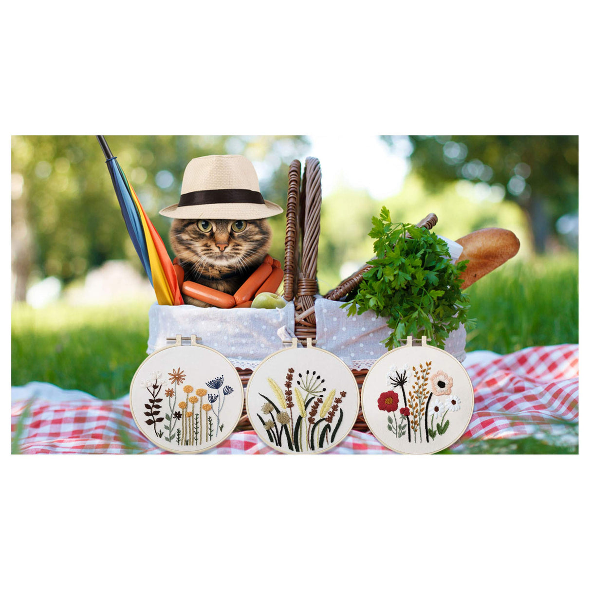 3 Sets of Beginner Embroidery Kits with 3 Patterns and 6 Needles, Needlepoint Kits for Adults,Including Embroidery Floss,3 Plastic Hoops and 3 Cotton Fabric keke