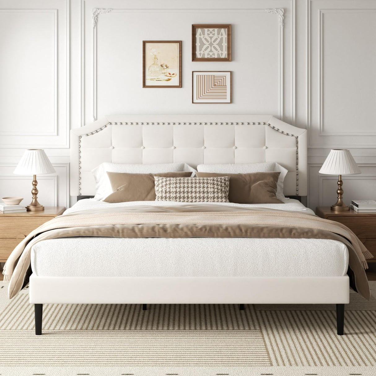 HAOARA King Size Bed Frame, King Size Platform Bed Frame with Upholstered Button Tufted Headboard, Strong Wood Slats, No Box Spring Needed, Mattress Foundation, Easy Assembly Beige HAOARA